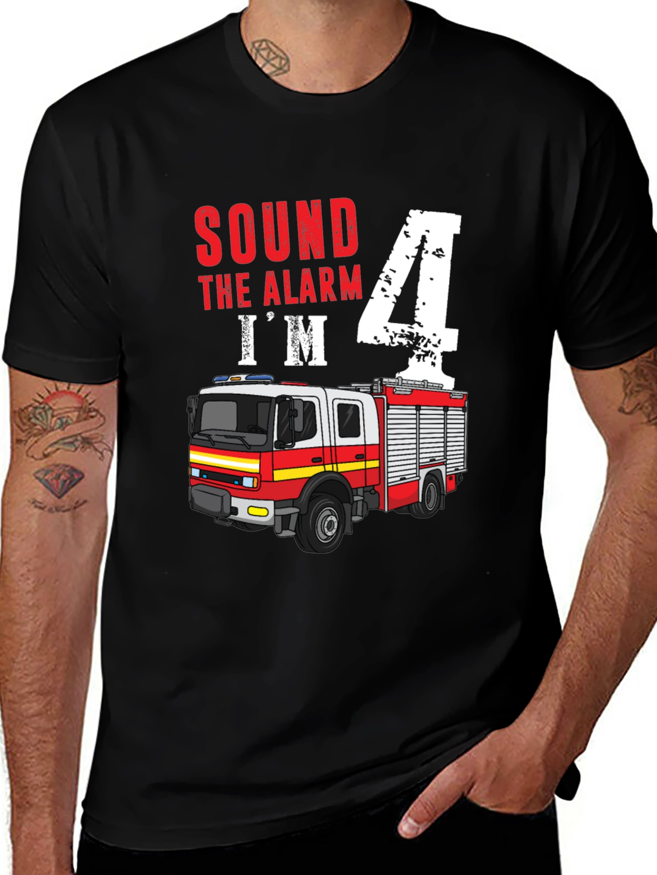 Sound the Alarm Im 4! Firetruck Birthday Shirt