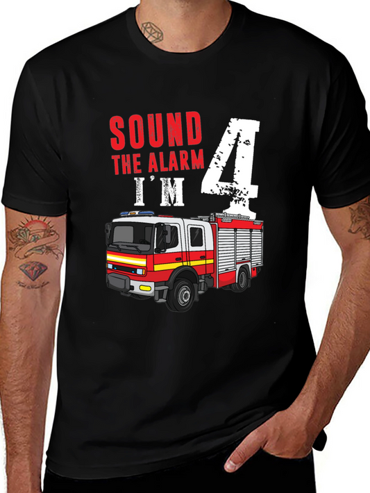 Sound the Alarm Im 4! Firetruck Birthday Shirt