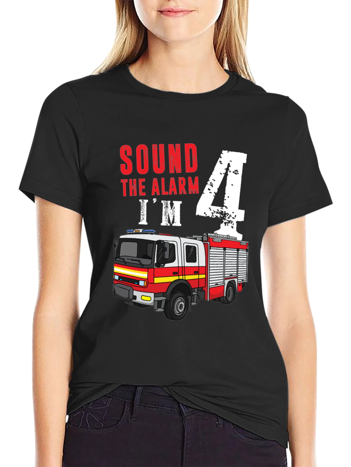 Sound the Alarm Im 4! Firetruck Birthday Shirt