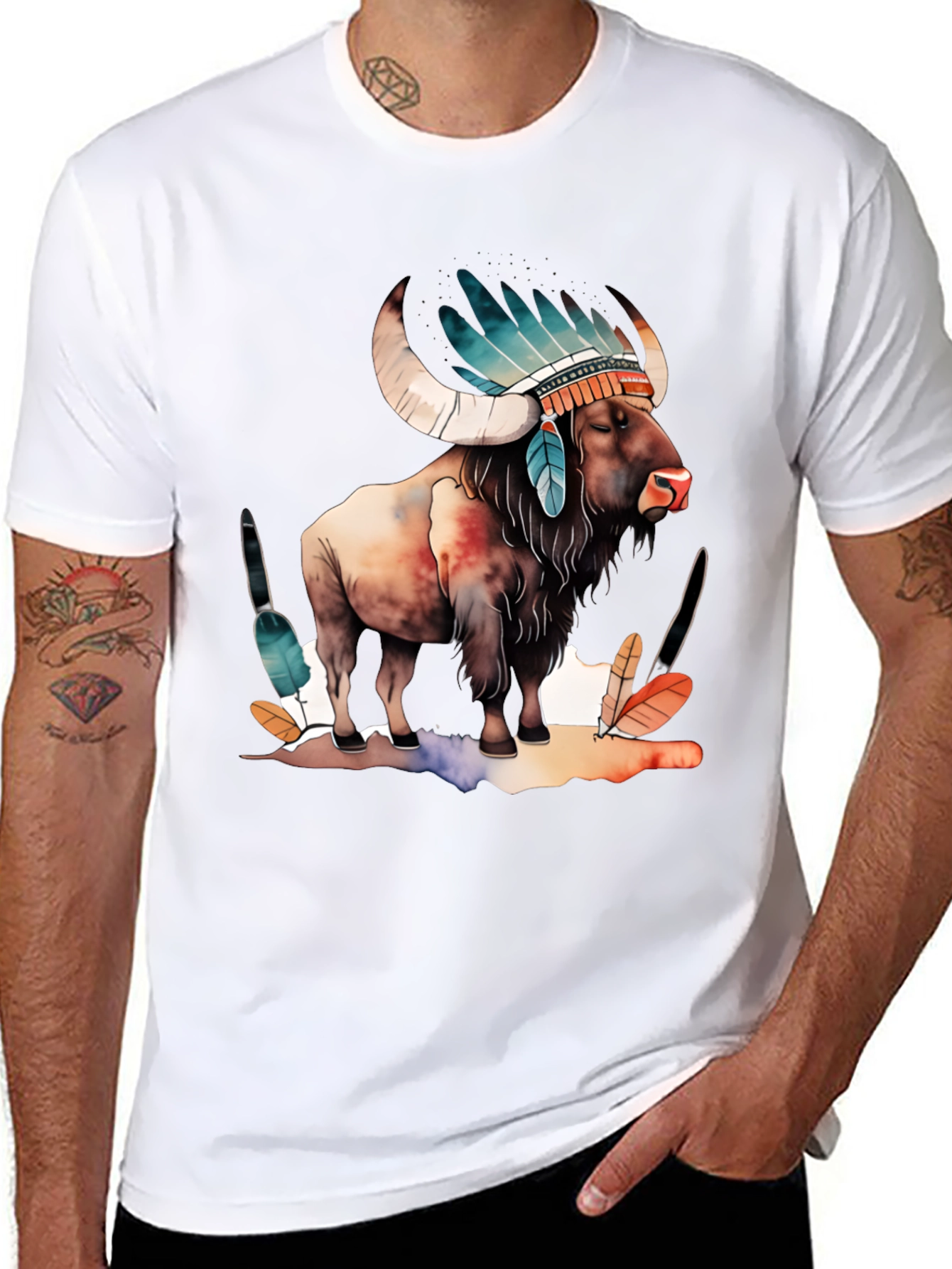 Buffalo Headdress Mens Graphic T-Shirt