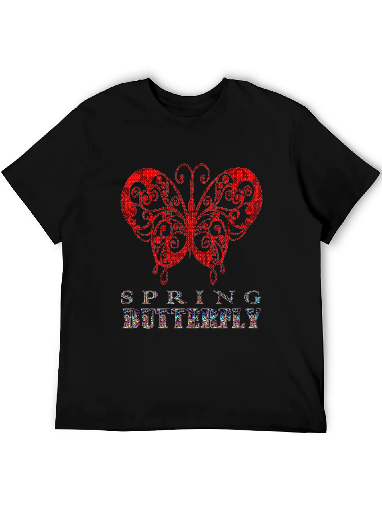Spring Butterfly Graphic Tee - Stylish Mens Black T-Shirt