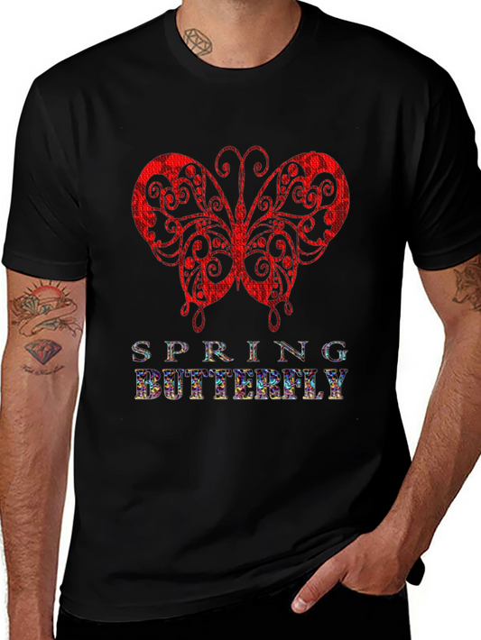Spring Butterfly Graphic Tee - Stylish Mens Black T-Shirt