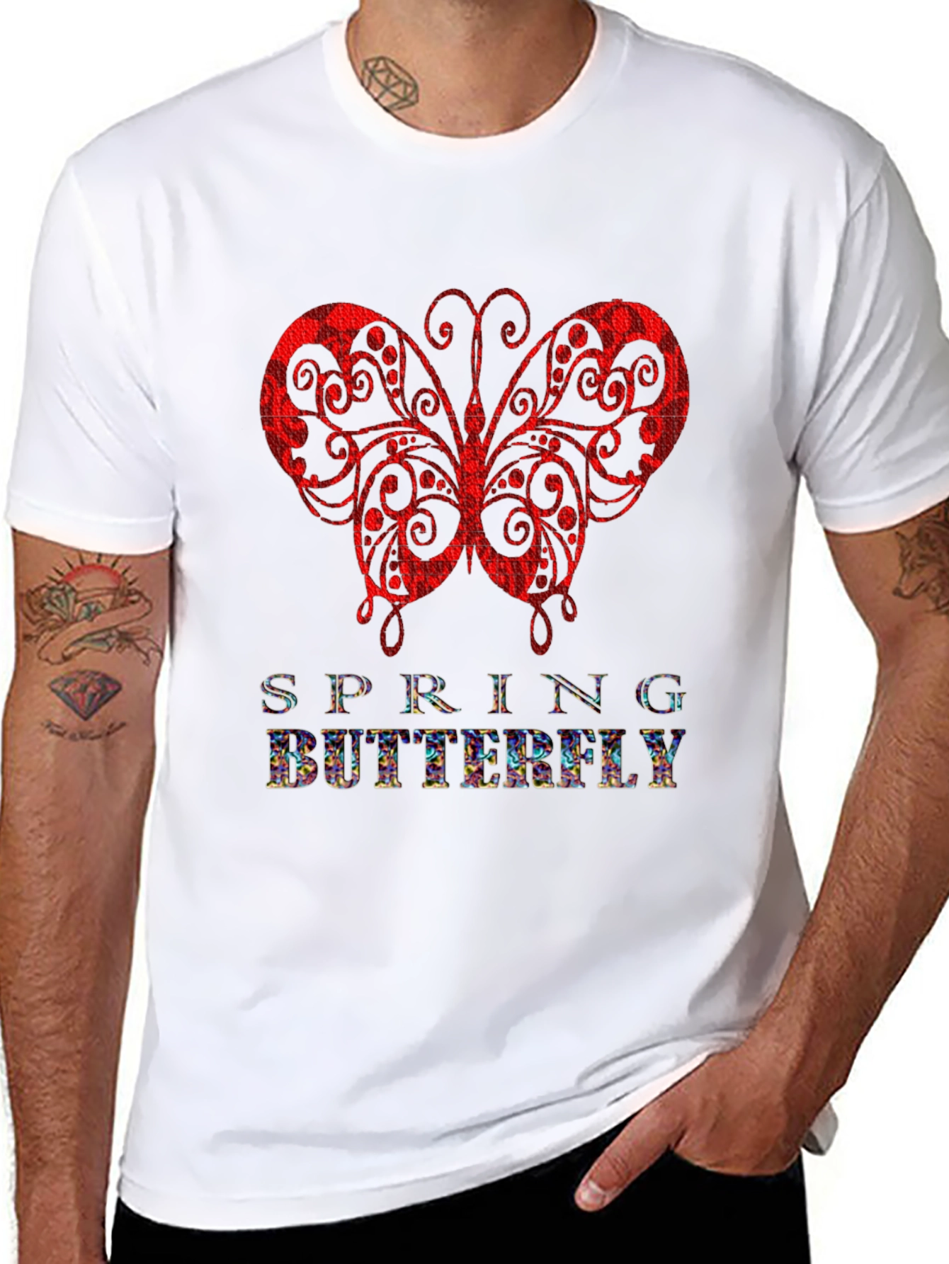 Spring Butterfly Graphic Tee - Stylish Mens Black T-Shirt