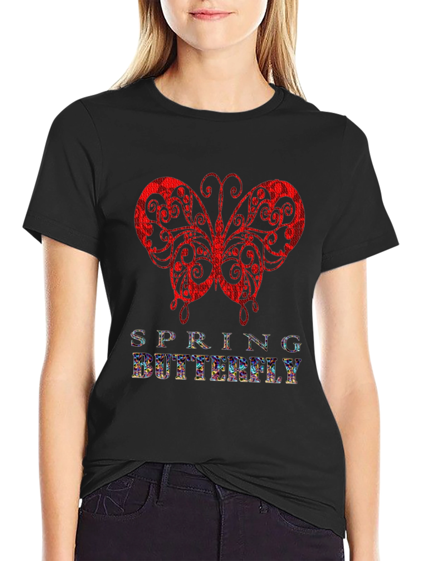 Spring Butterfly Graphic Tee - Stylish Mens Black T-Shirt