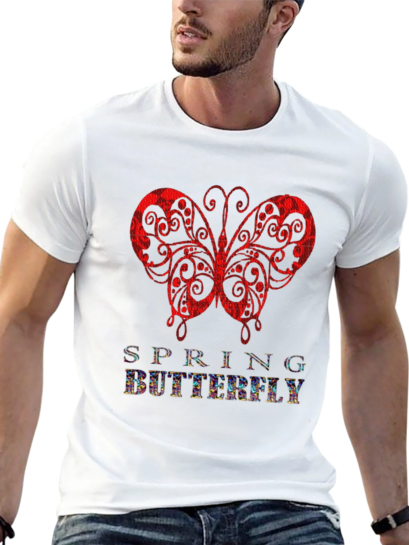 Spring Butterfly Graphic Tee - Stylish Mens Black T-Shirt