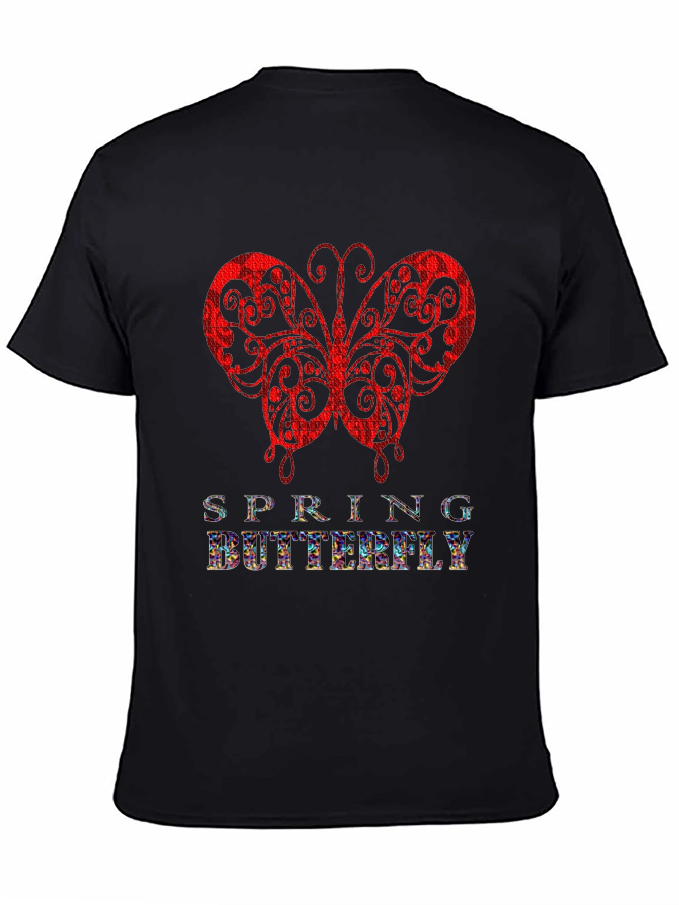 Spring Butterfly Graphic Tee - Stylish Mens Black T-Shirt