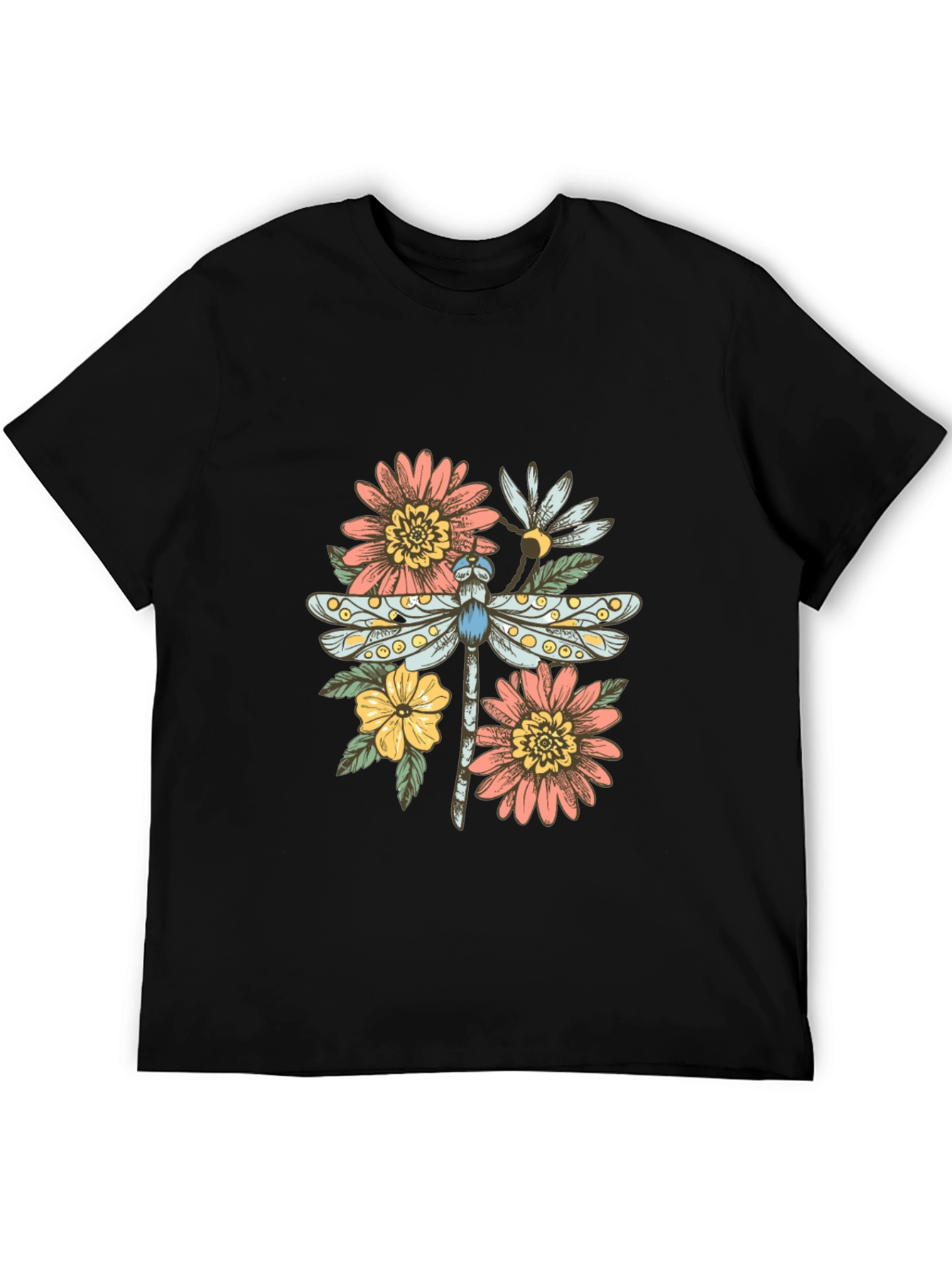 Dragonfly Floral Graphic Tee - Trendy Casual Top