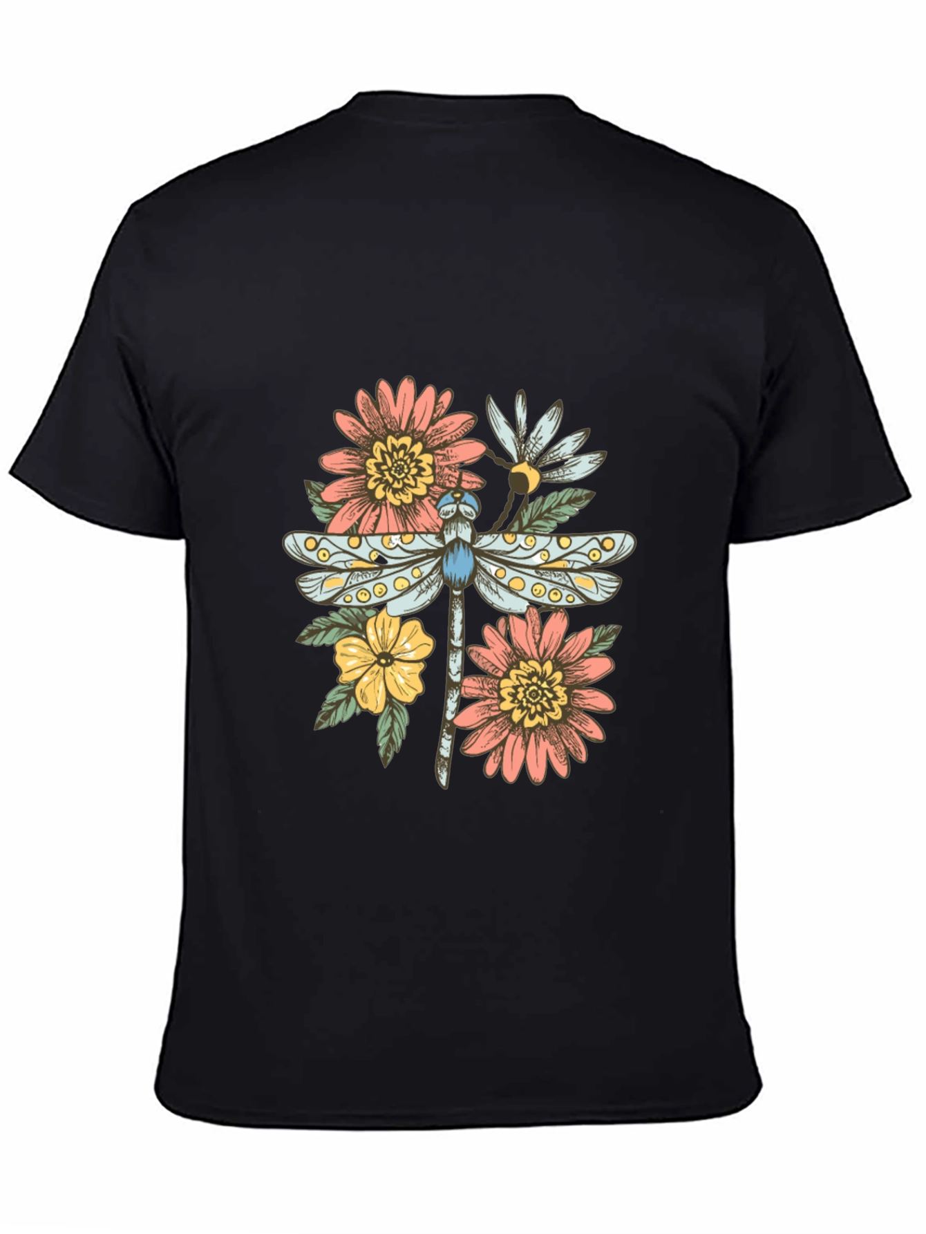 Dragonfly Floral Graphic Tee - Trendy Casual Top