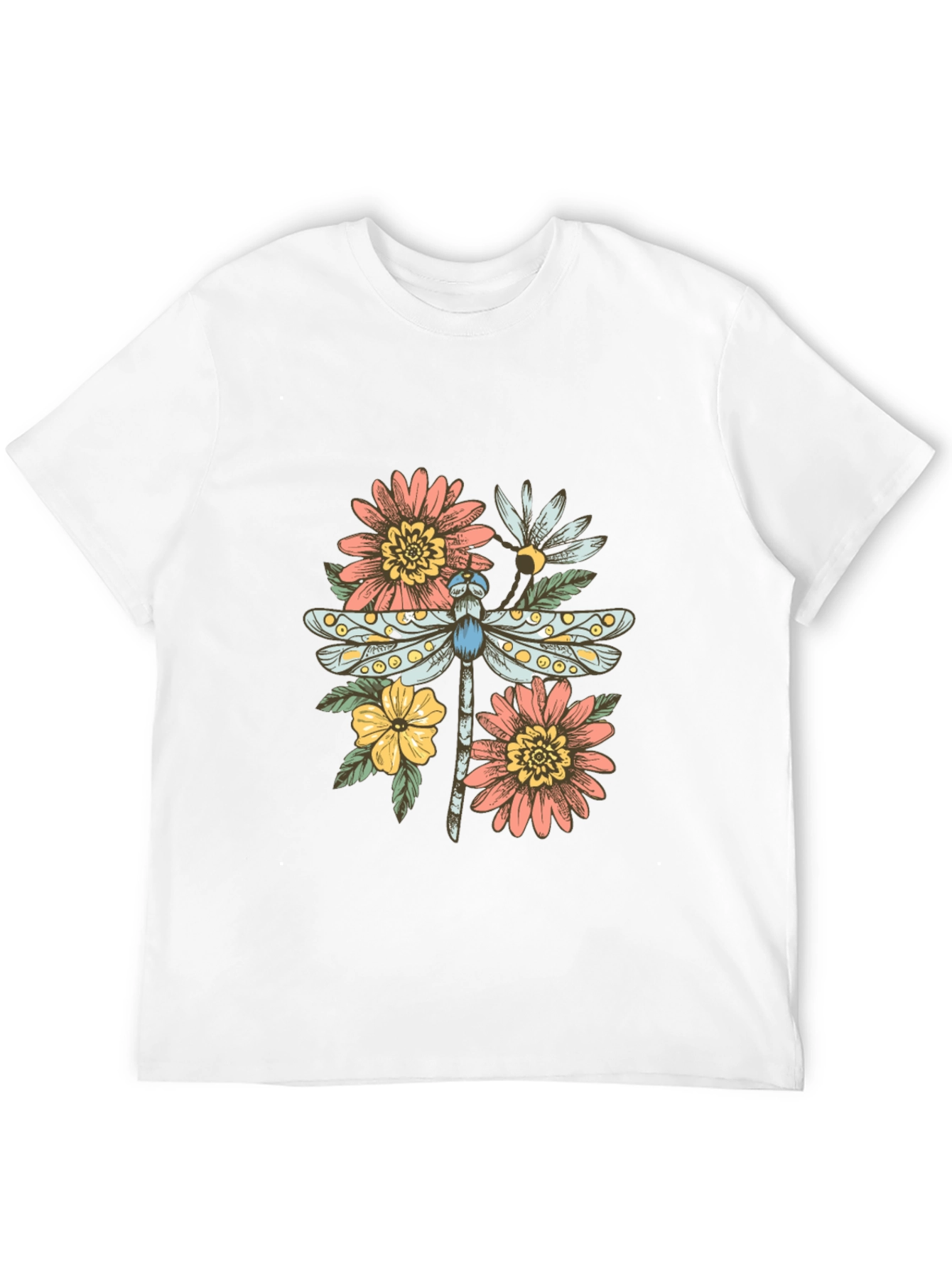 Dragonfly Floral Graphic Tee - Trendy Casual Top