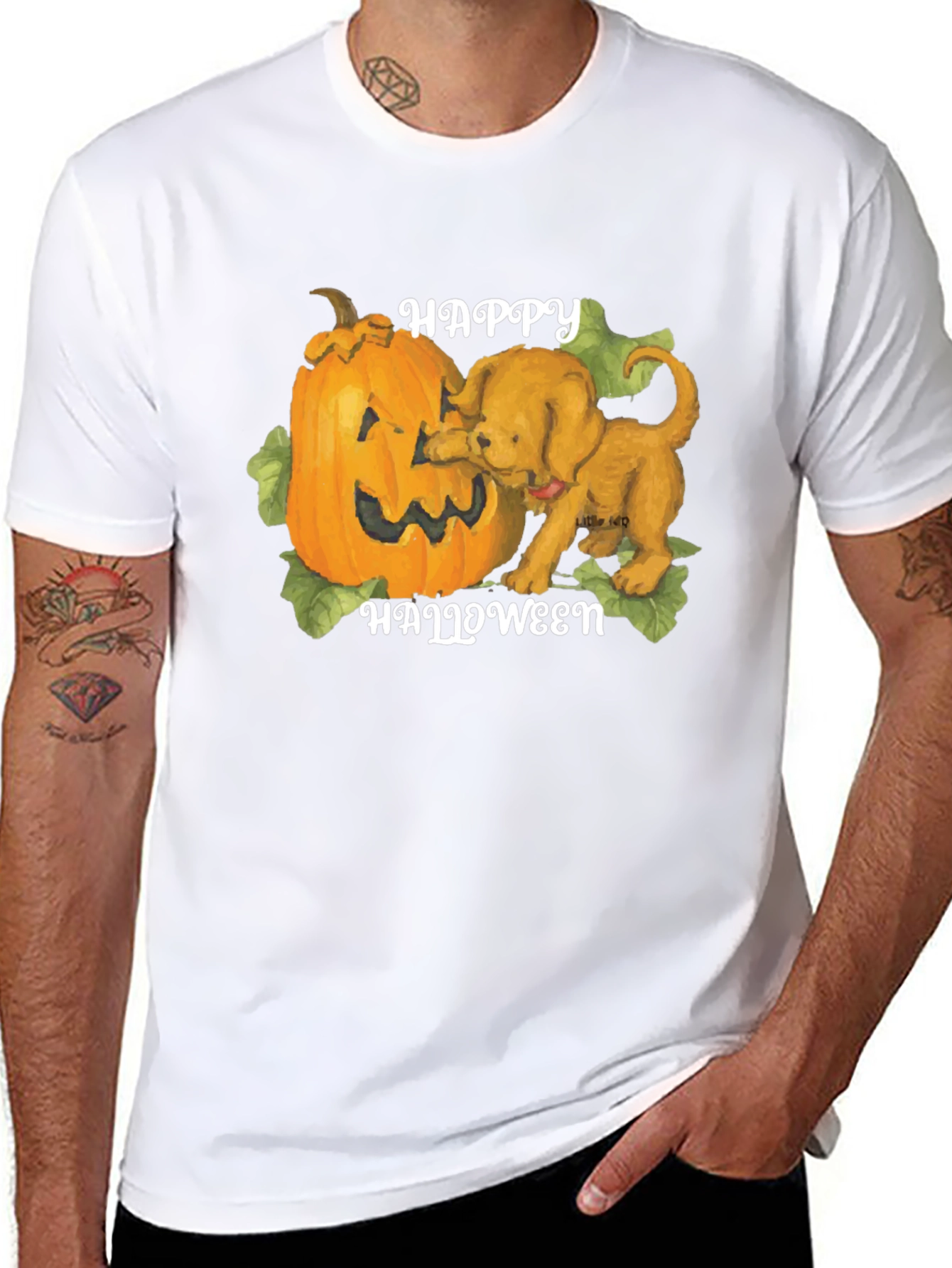 Halloween Dog & Pumpkin Graphic T-Shirt
