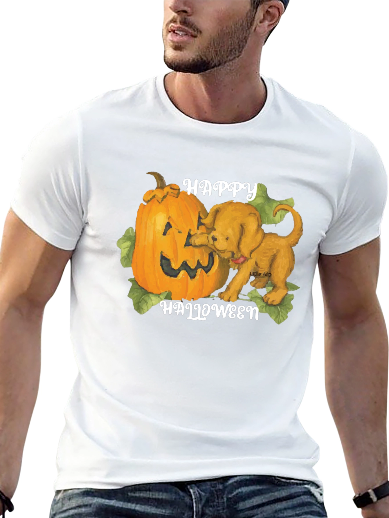 Halloween Dog & Pumpkin Graphic T-Shirt