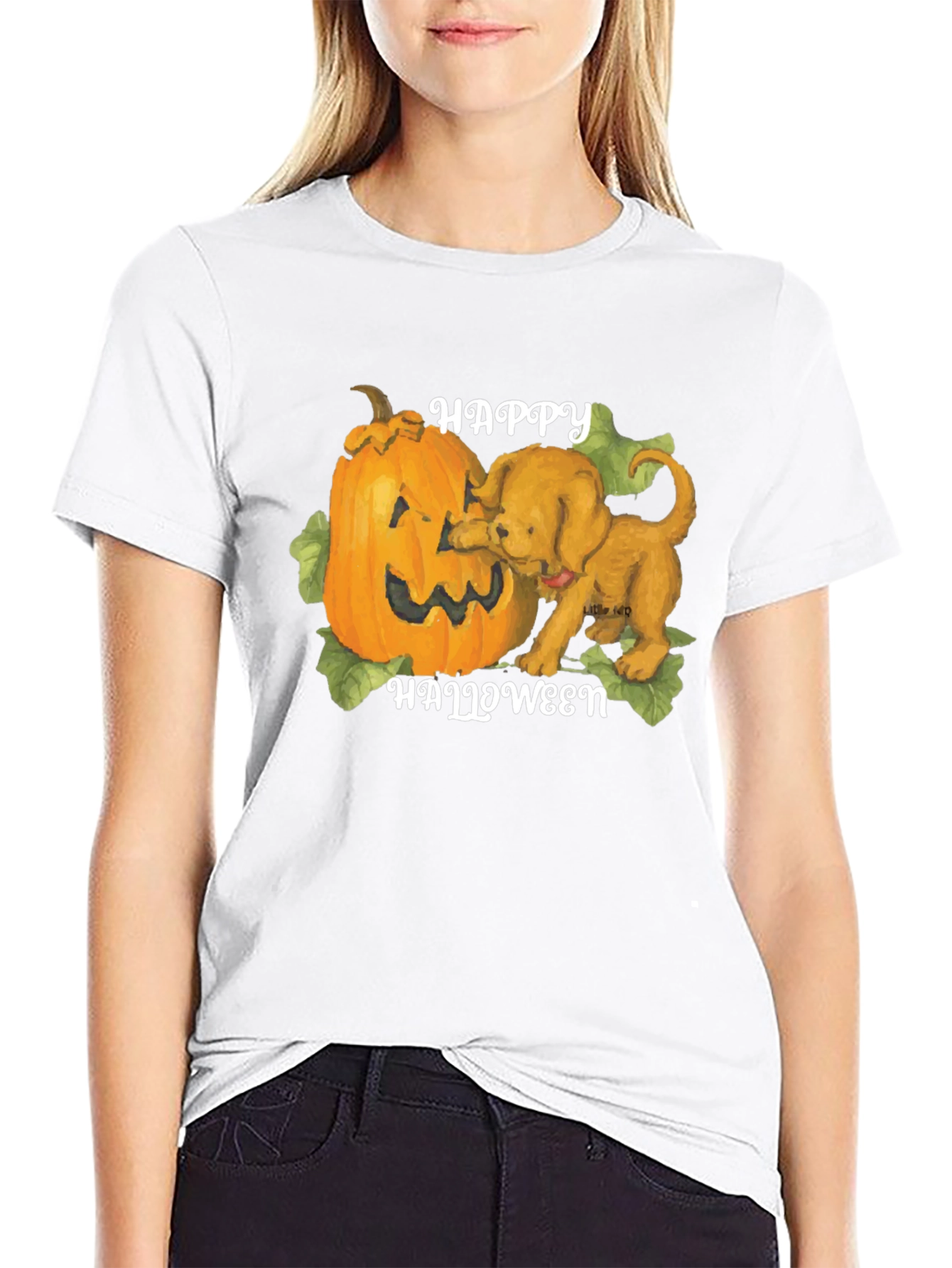 Halloween Dog & Pumpkin Graphic T-Shirt