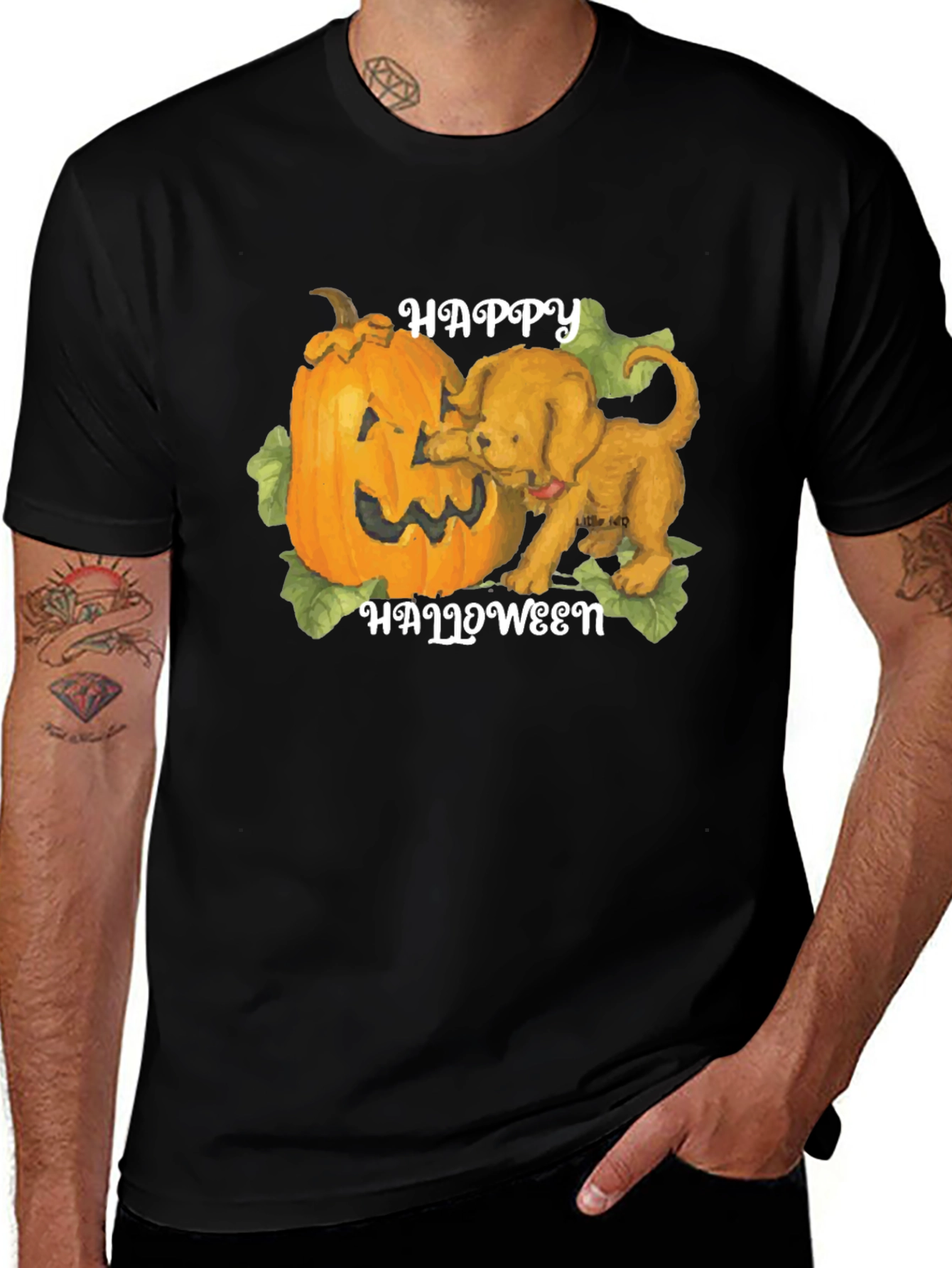 Halloween Dog & Pumpkin Graphic T-Shirt