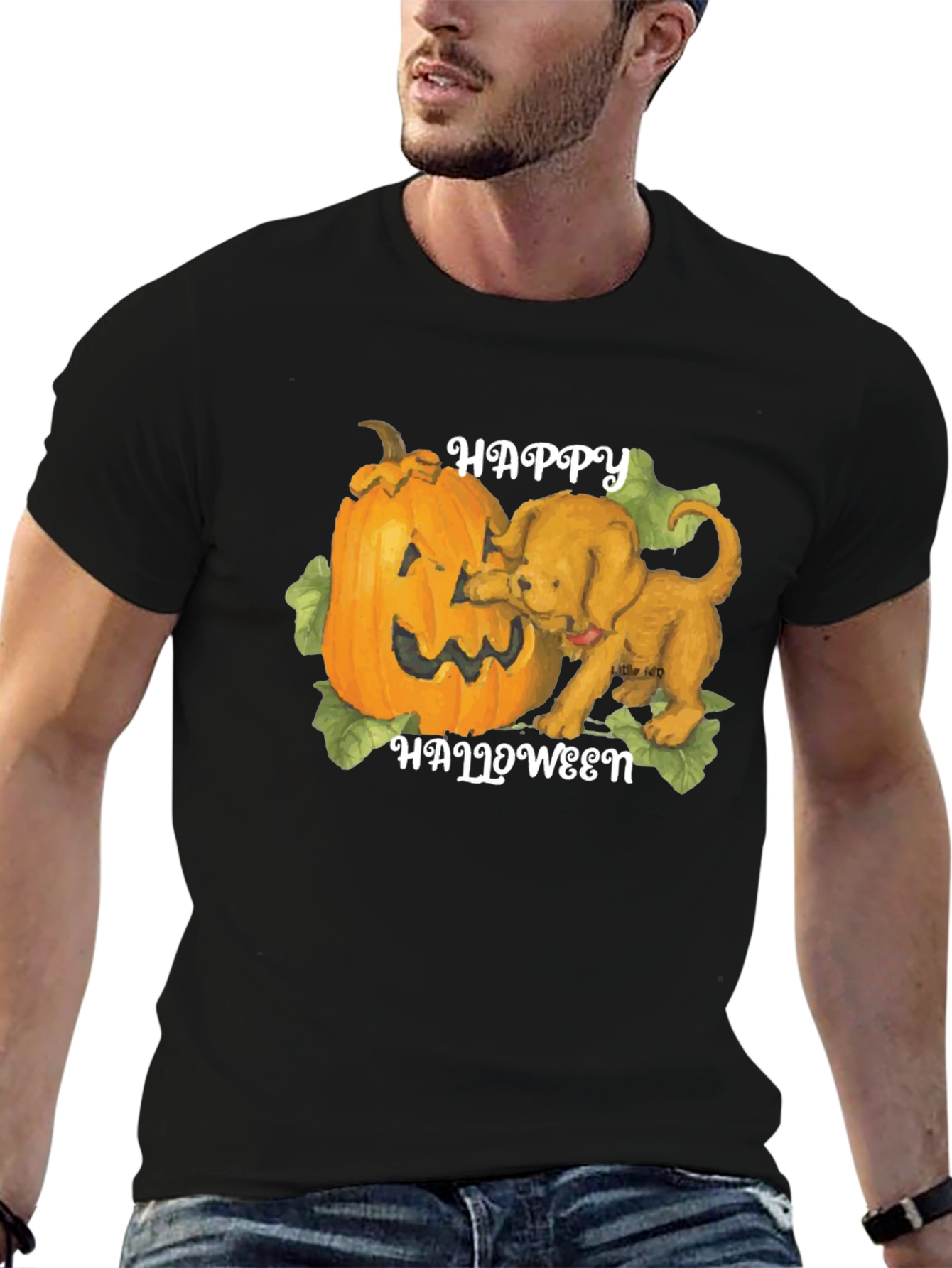 Halloween Dog & Pumpkin Graphic T-Shirt