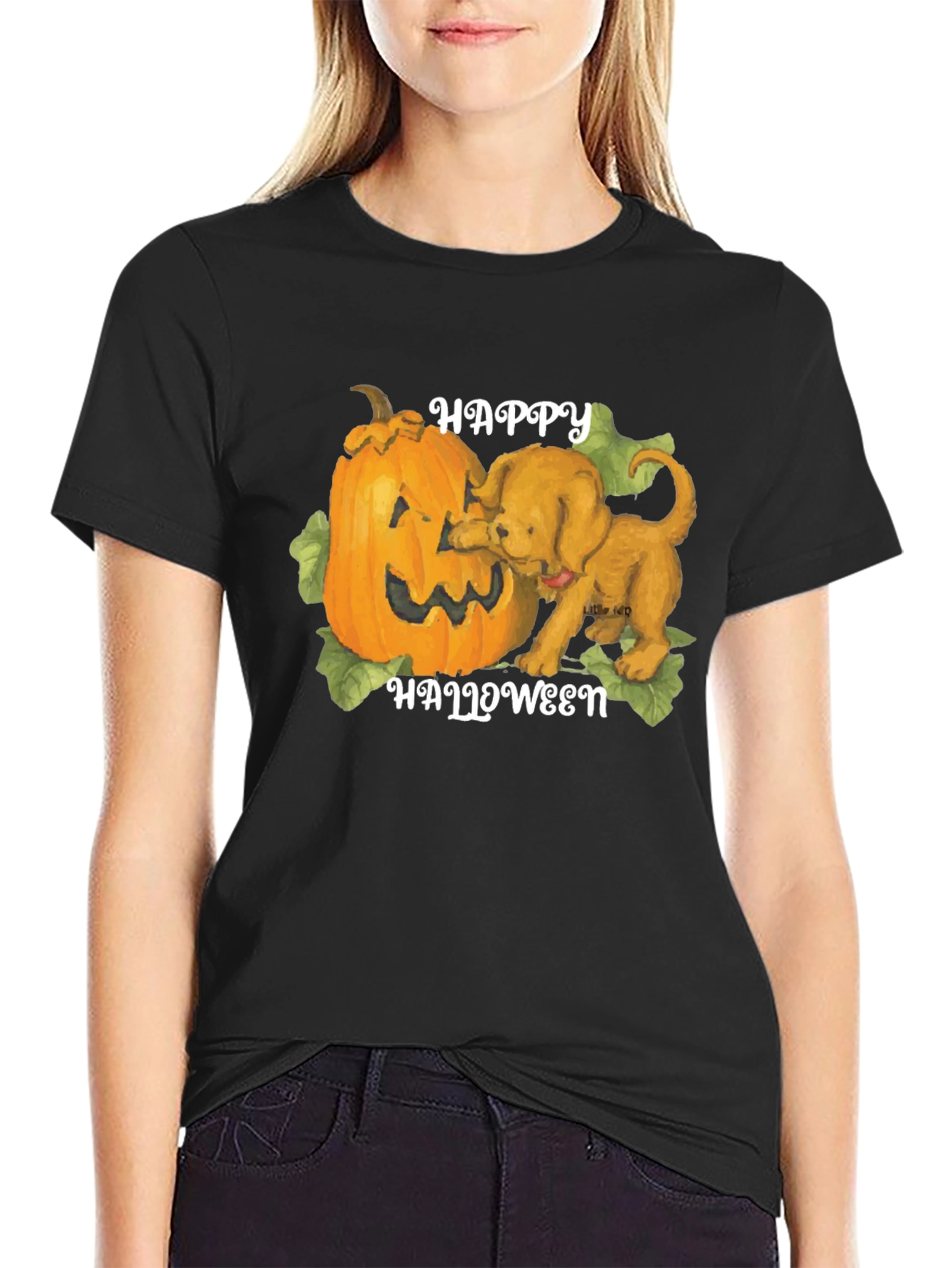 Halloween Dog & Pumpkin Graphic T-Shirt