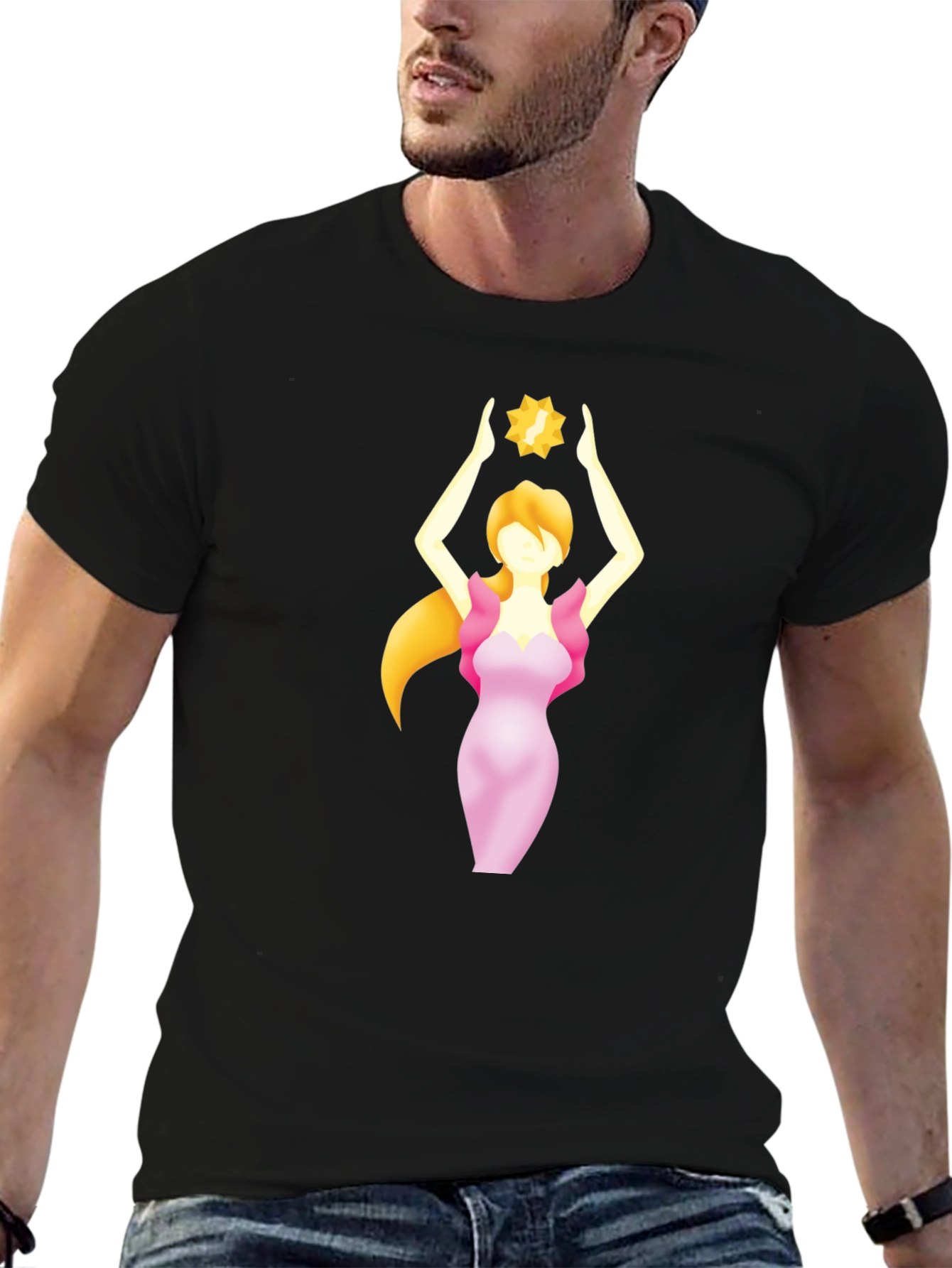 Black T-Shirt with Woman Holding Star Graphic