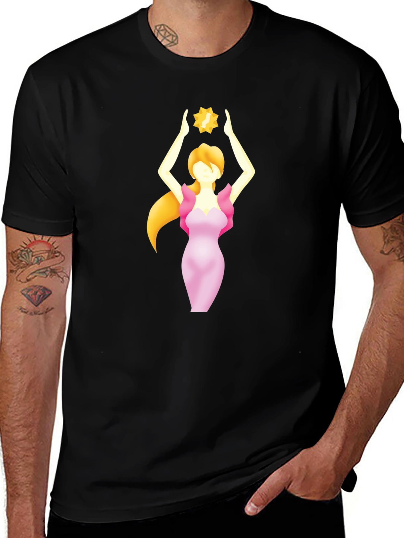 Black T-Shirt with Woman Holding Star Graphic