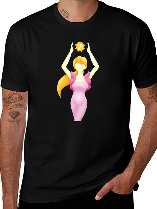 Black T-Shirt with Woman Holding Star Graphic