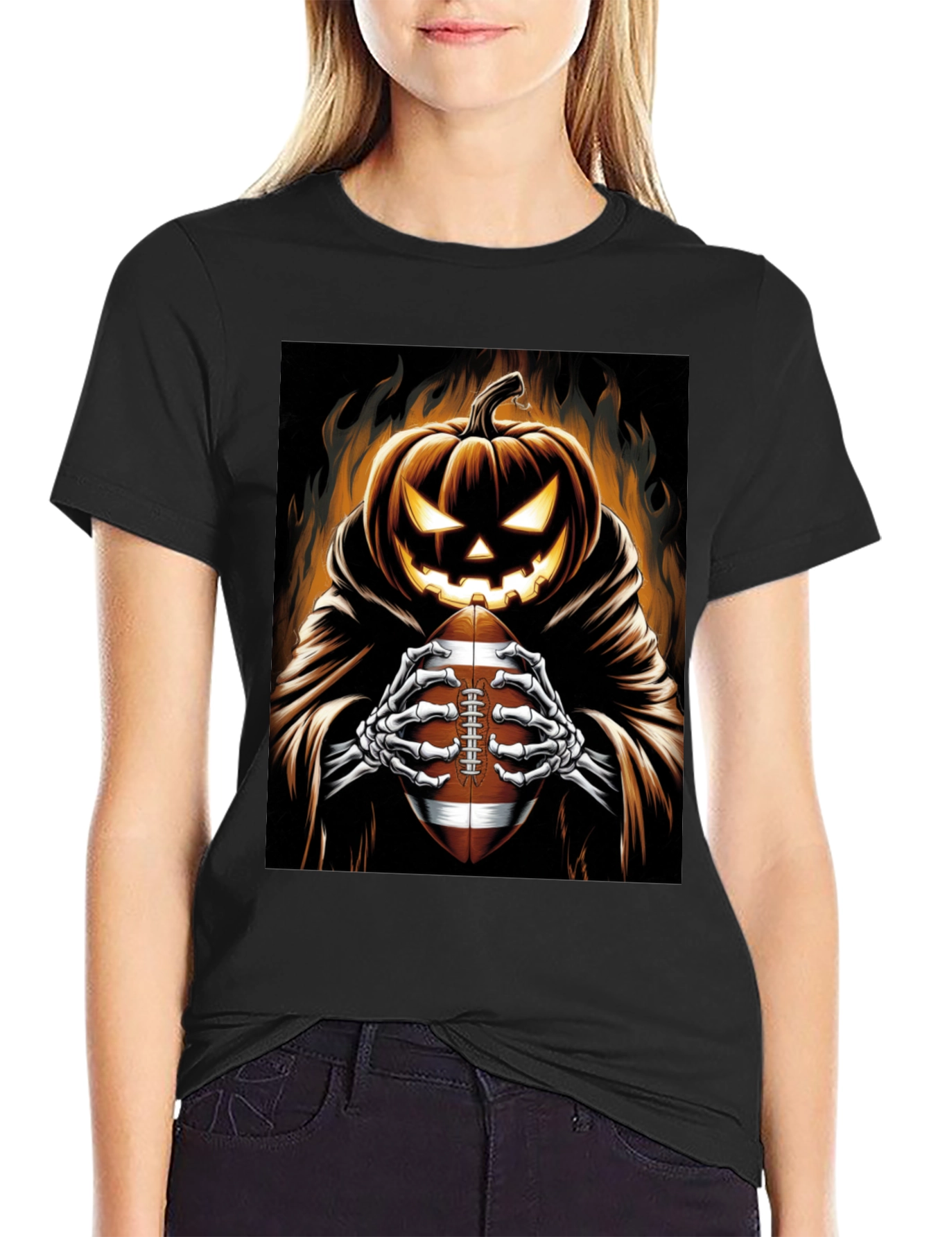 Halloween Football Pumpkin T-Shirt