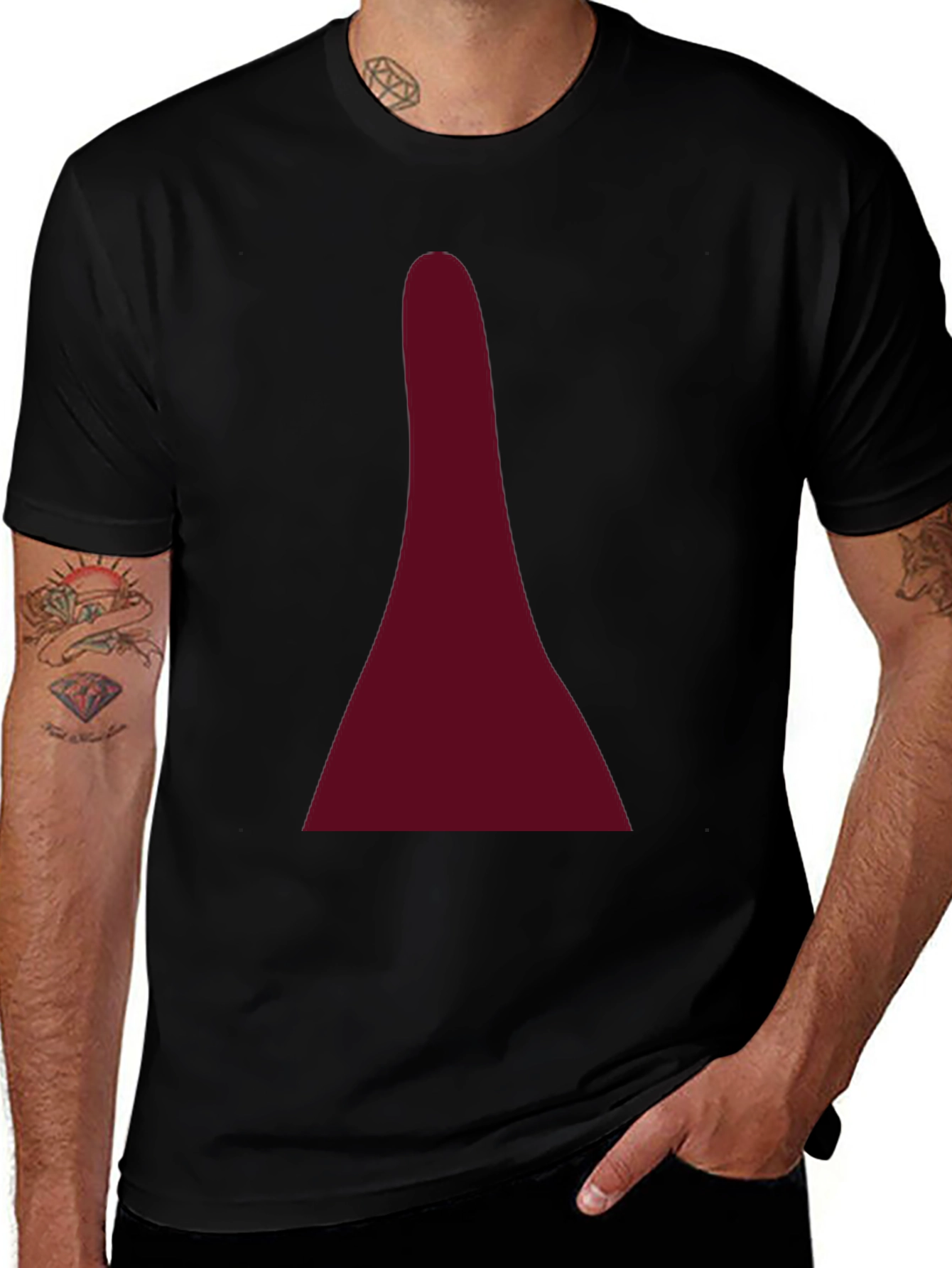 Maroon Geometric Design Black T-Shirt