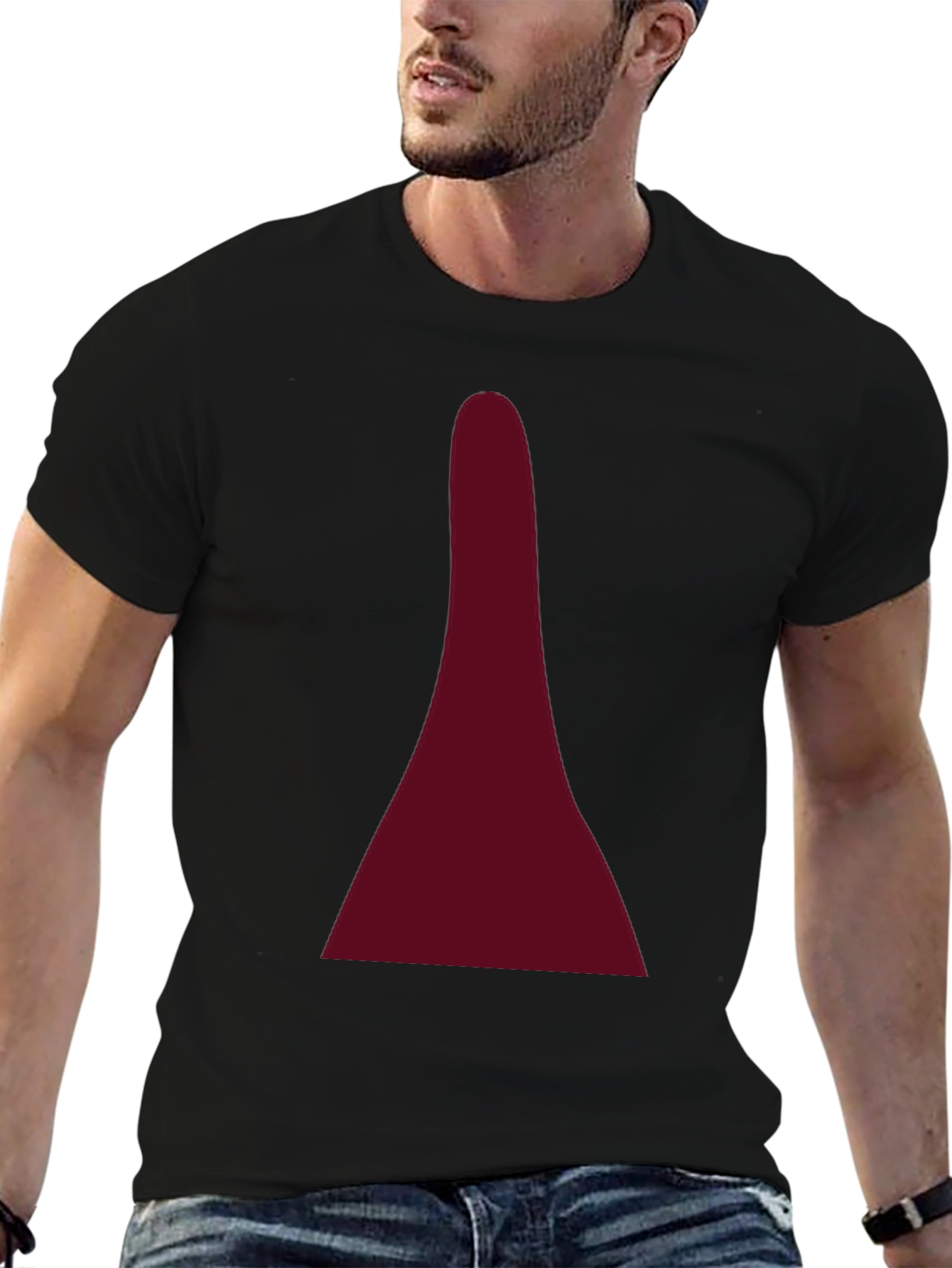 Maroon Geometric Design Black T-Shirt