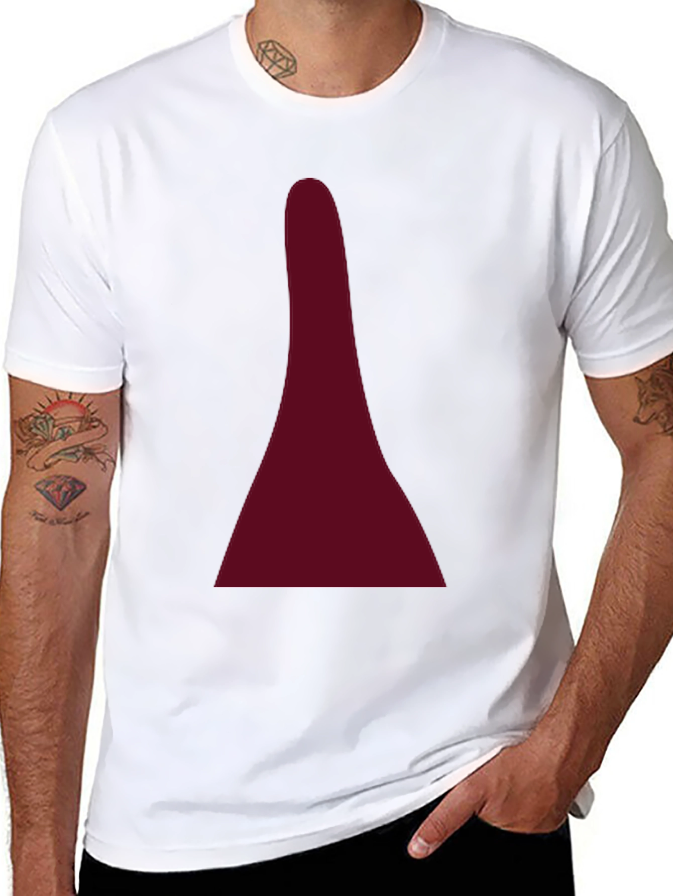 Maroon Geometric Design Black T-Shirt