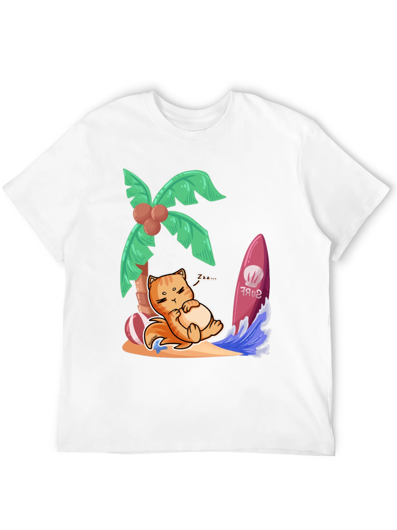 Chill Cat Surf T-Shirt: Beach Vibes Only!
