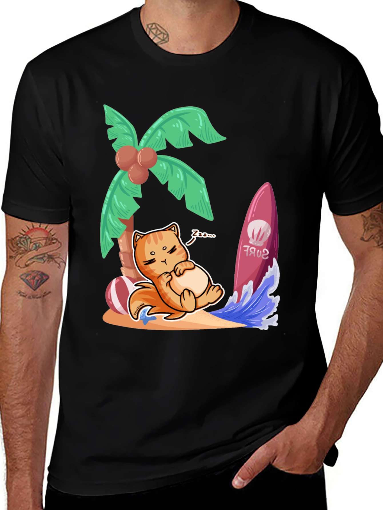Chill Cat Surf T-Shirt: Beach Vibes Only!
