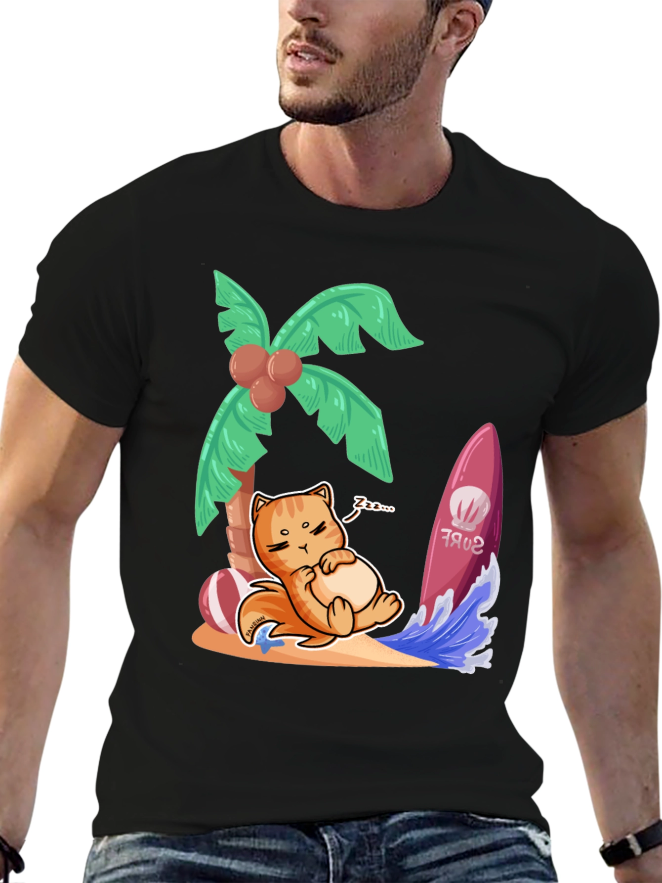 Chill Cat Surf T-Shirt: Beach Vibes Only!