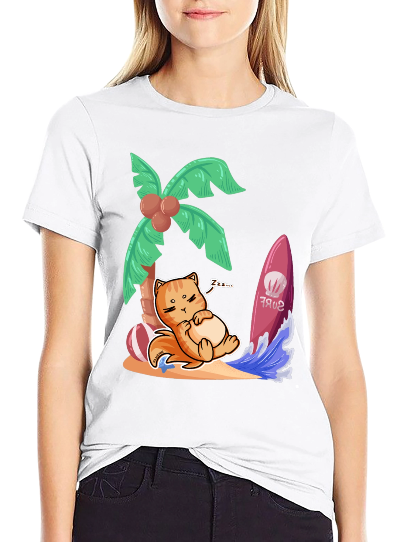 Chill Cat Surf T-Shirt: Beach Vibes Only!