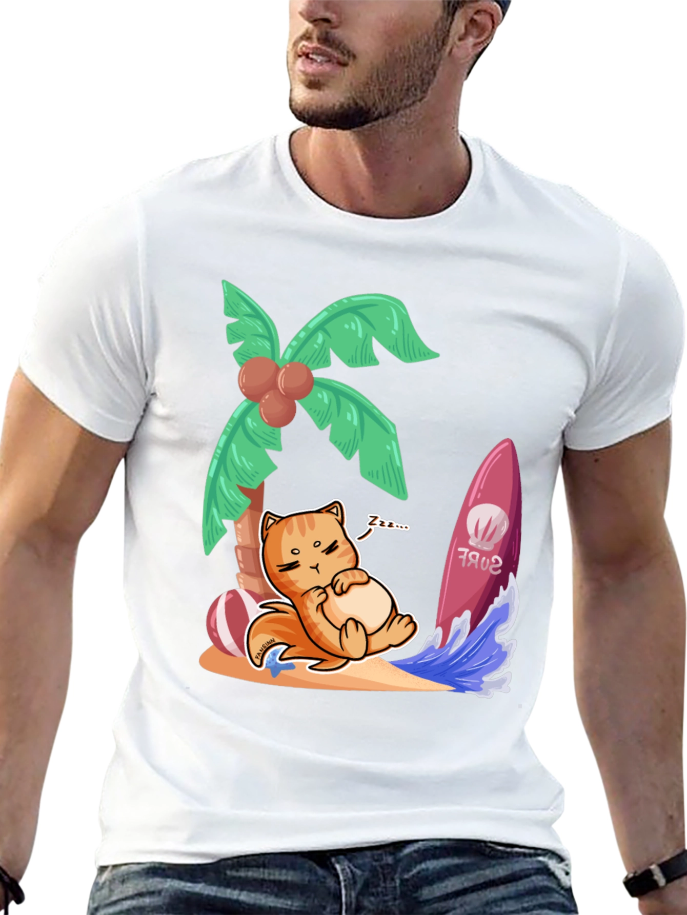 Chill Cat Surf T-Shirt: Beach Vibes Only!