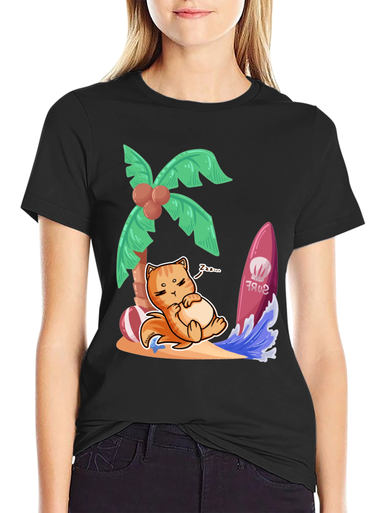 Chill Cat Surf T-Shirt: Beach Vibes Only!