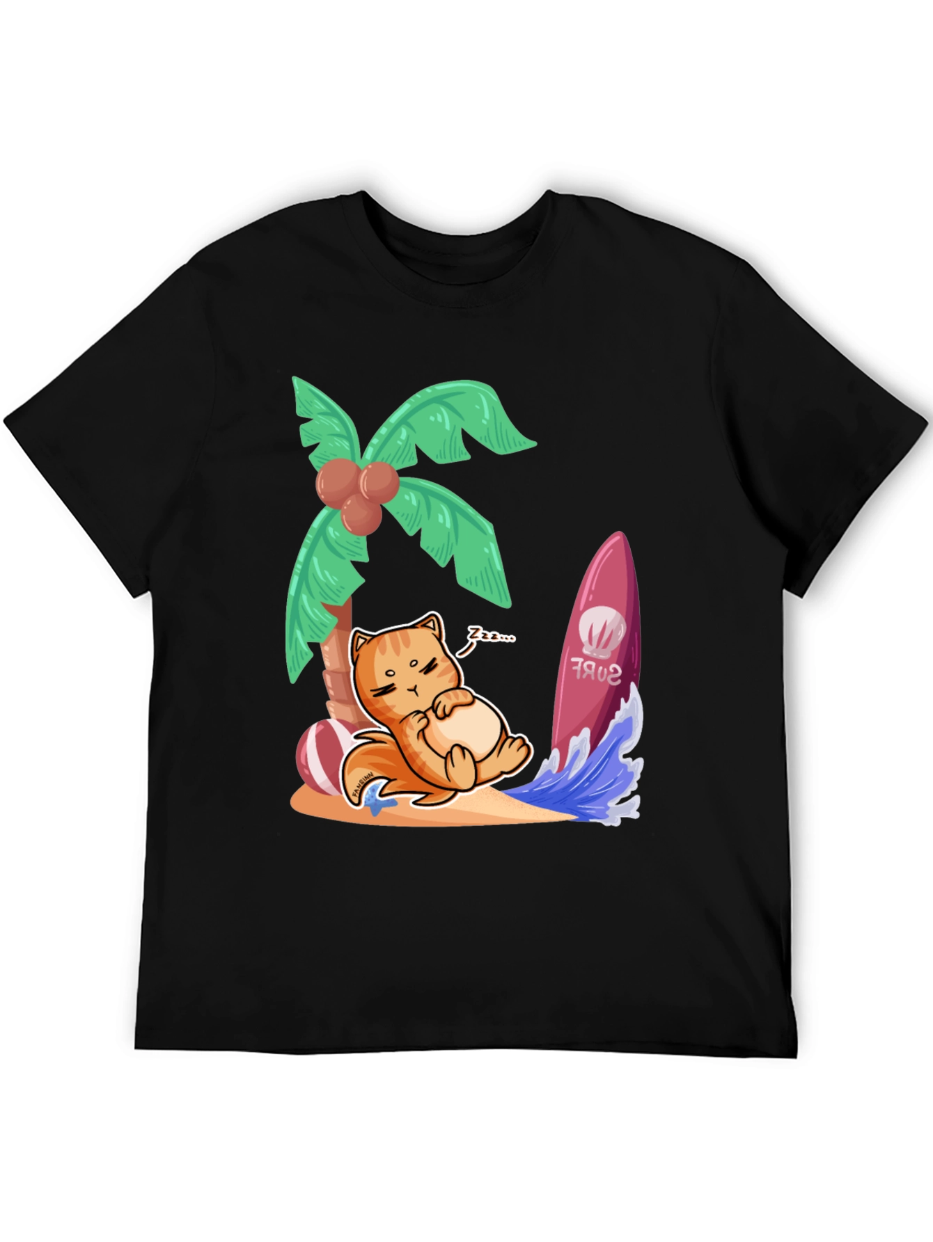 Chill Cat Surf T-Shirt: Beach Vibes Only!
