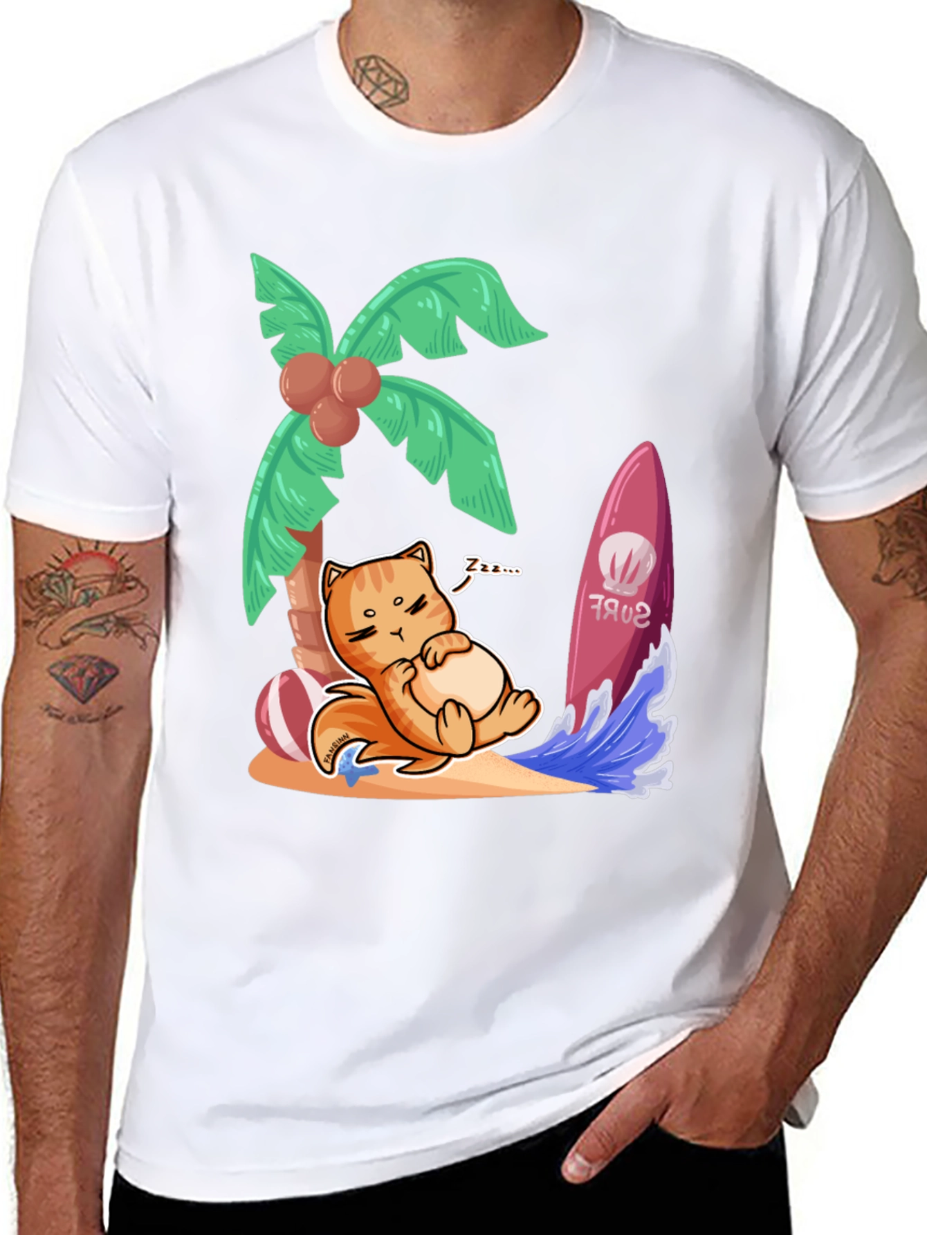 Chill Cat Surf T-Shirt: Beach Vibes Only!
