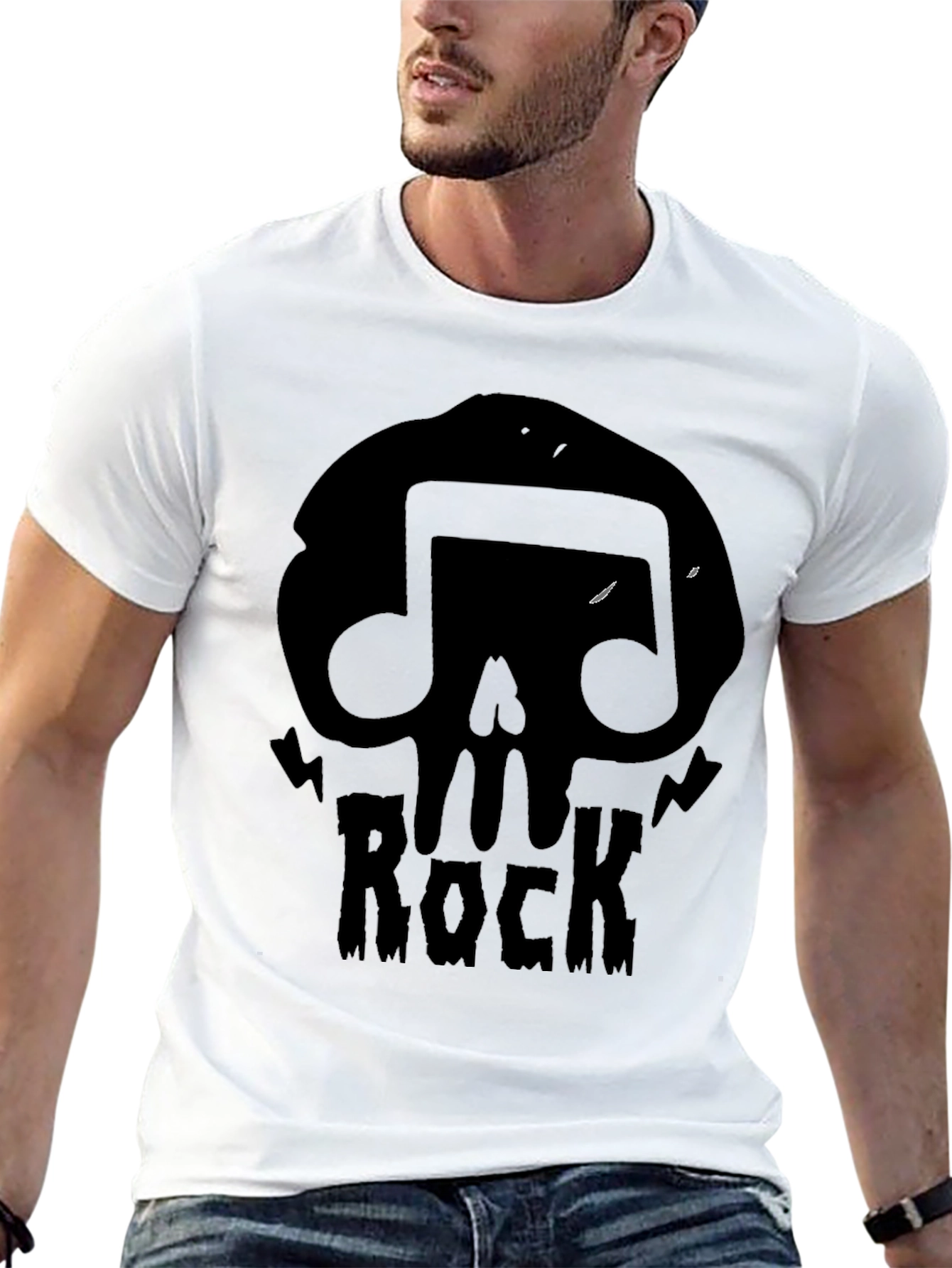 Skull Rock Music Mens T-Shirt - Black Graphic Tee