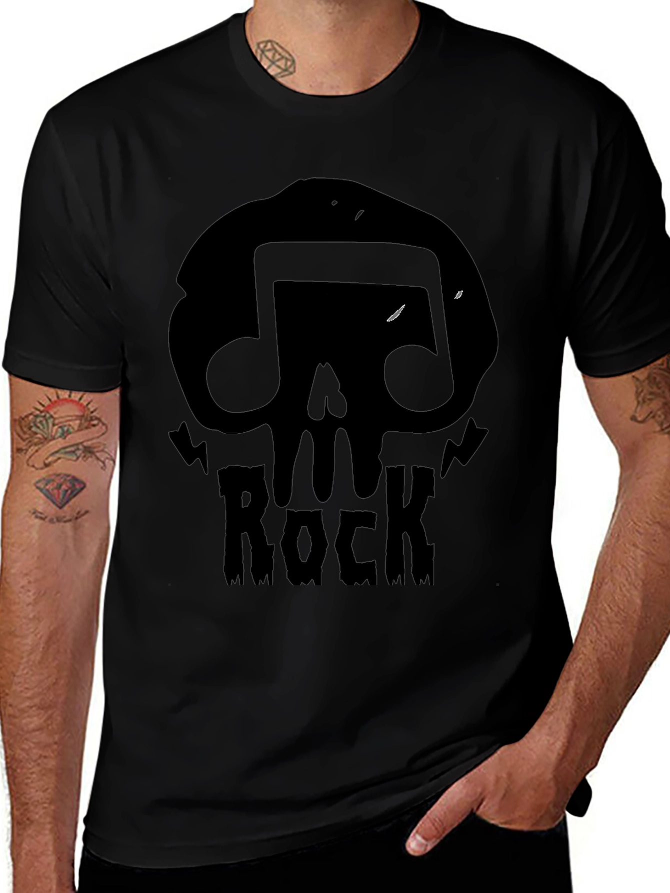 Skull Rock Music Mens T-Shirt - Black Graphic Tee