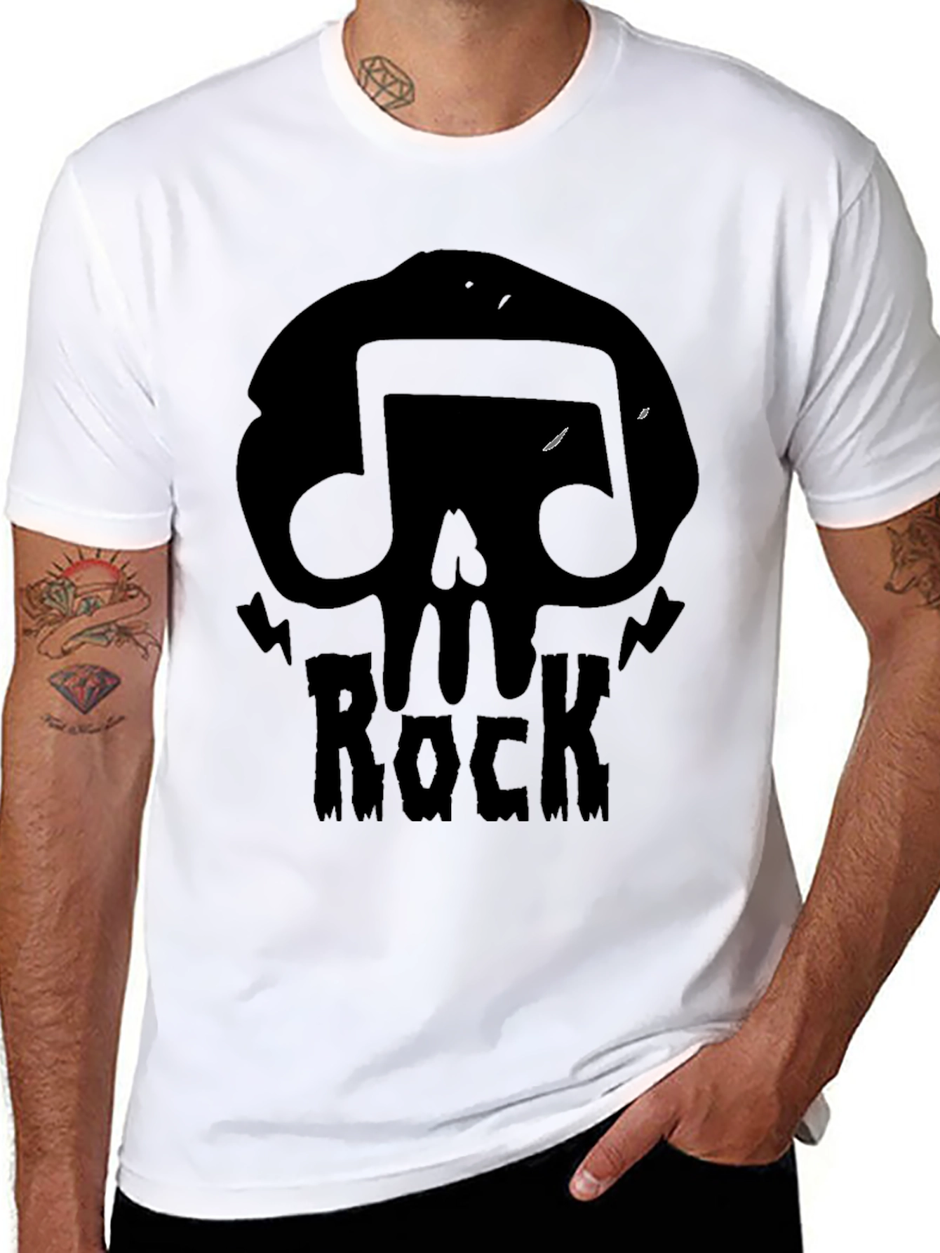 Skull Rock Music Mens T-Shirt - Black Graphic Tee