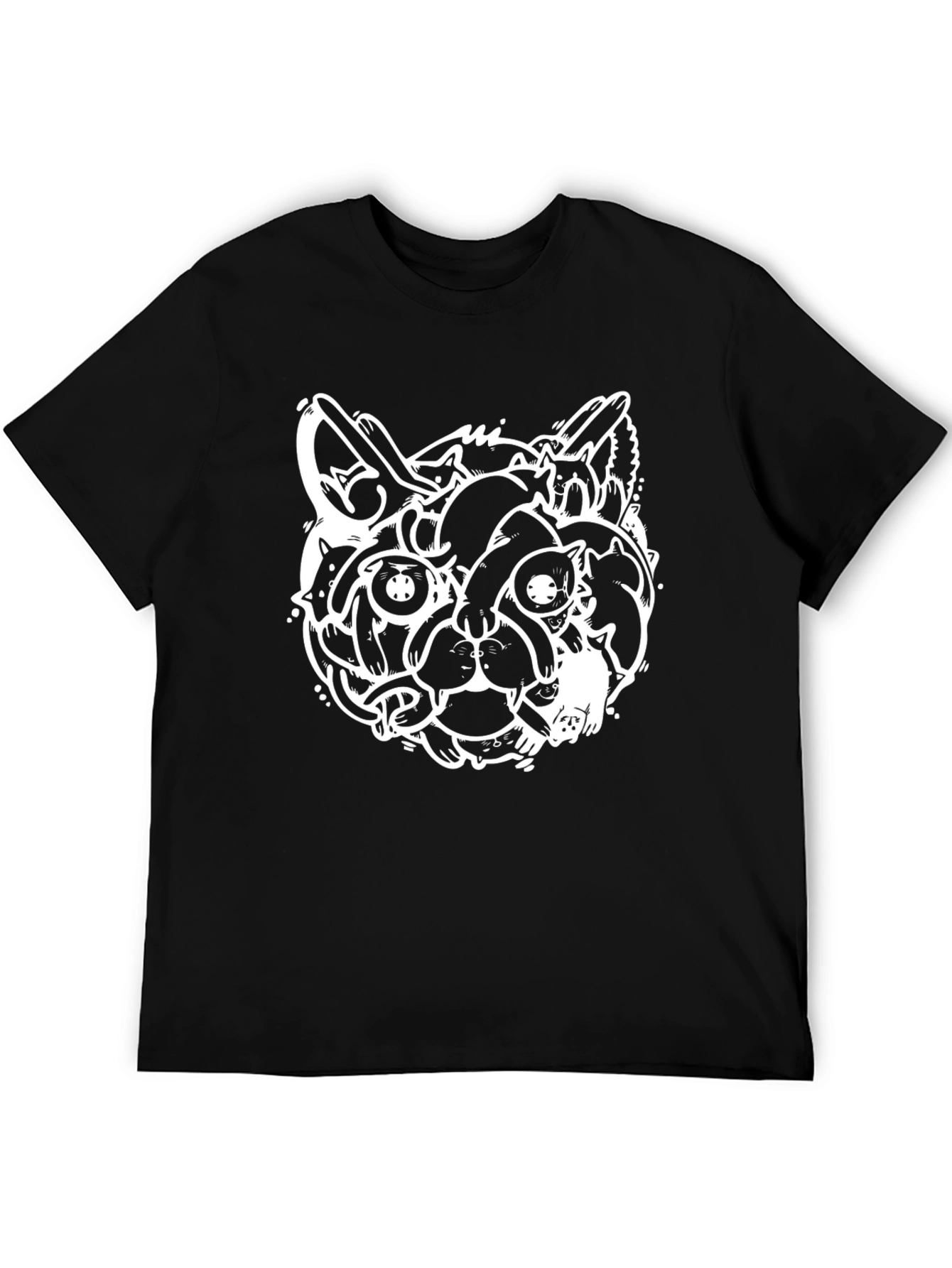 Cat Face Graphic Black T-Shirt