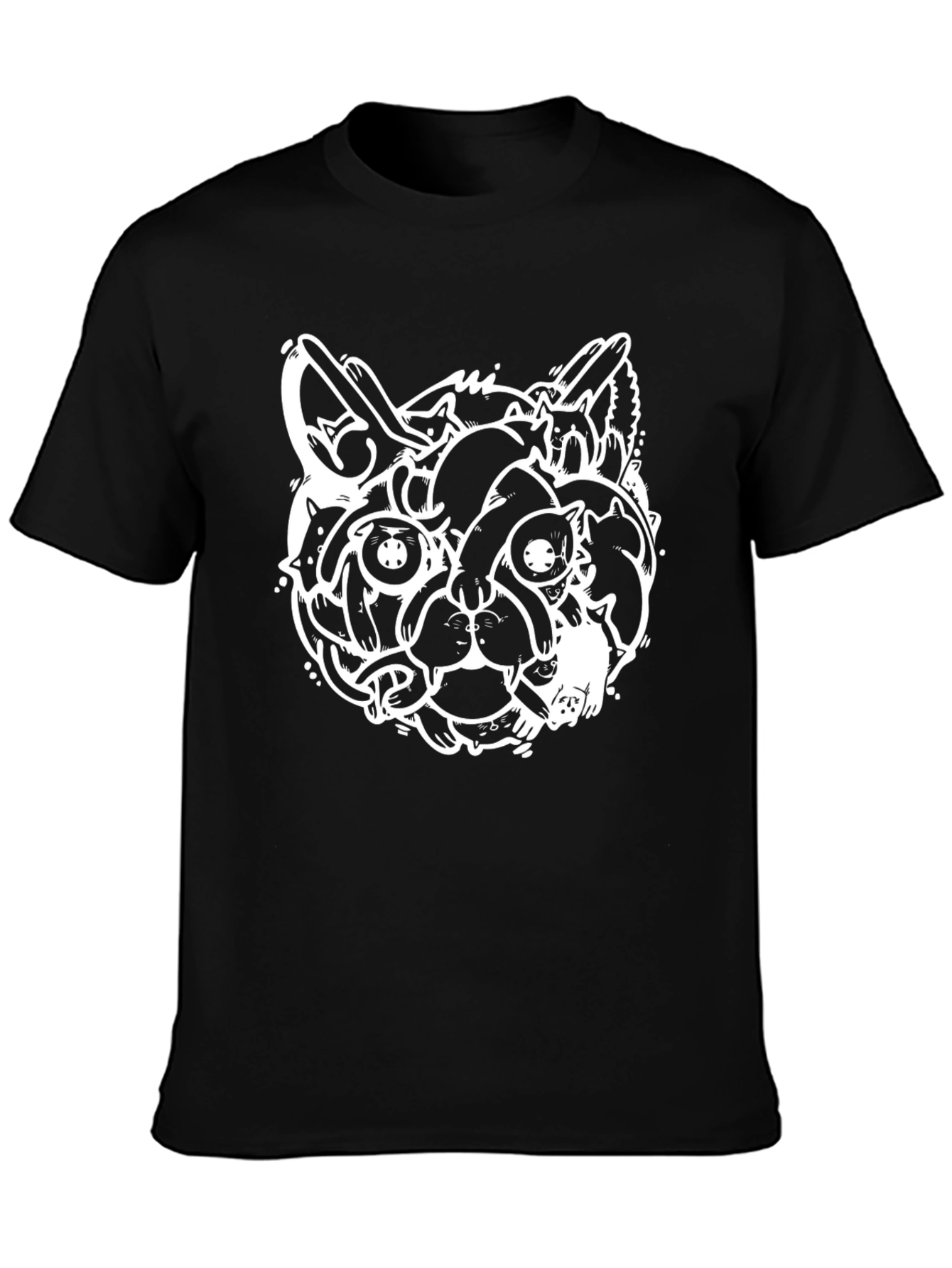 Cat Face Graphic Black T-Shirt