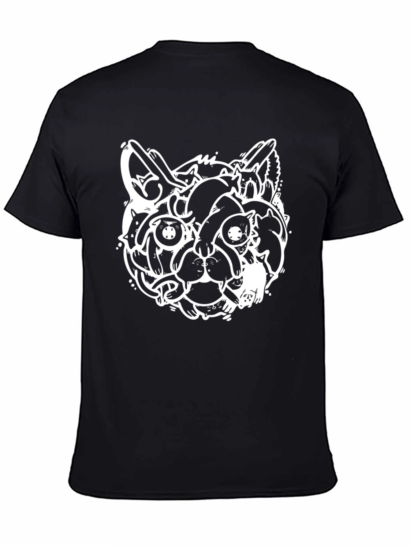 Cat Face Graphic Black T-Shirt