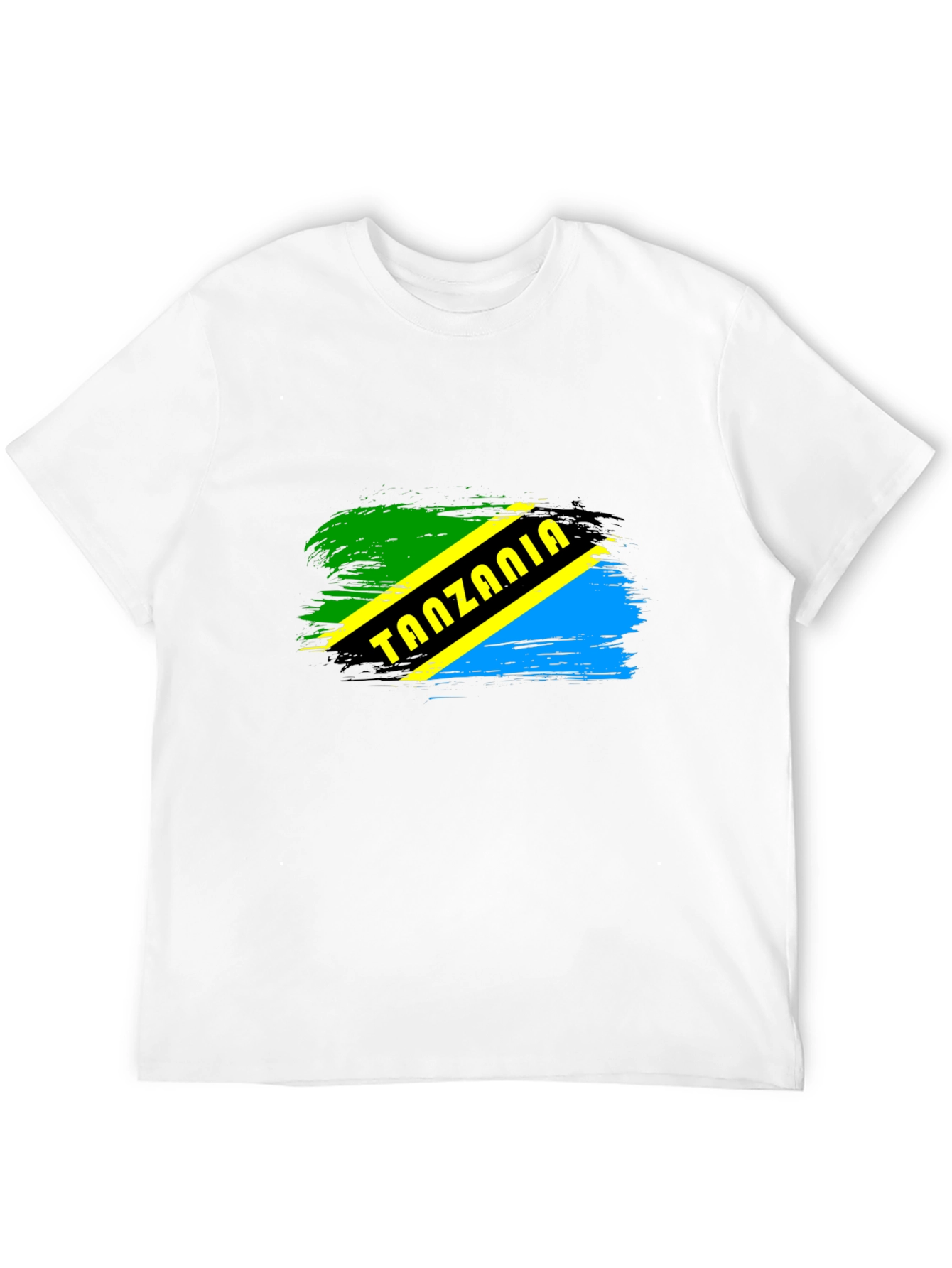 Tanzania Flag Brushstroke Mens Black T-Shirt