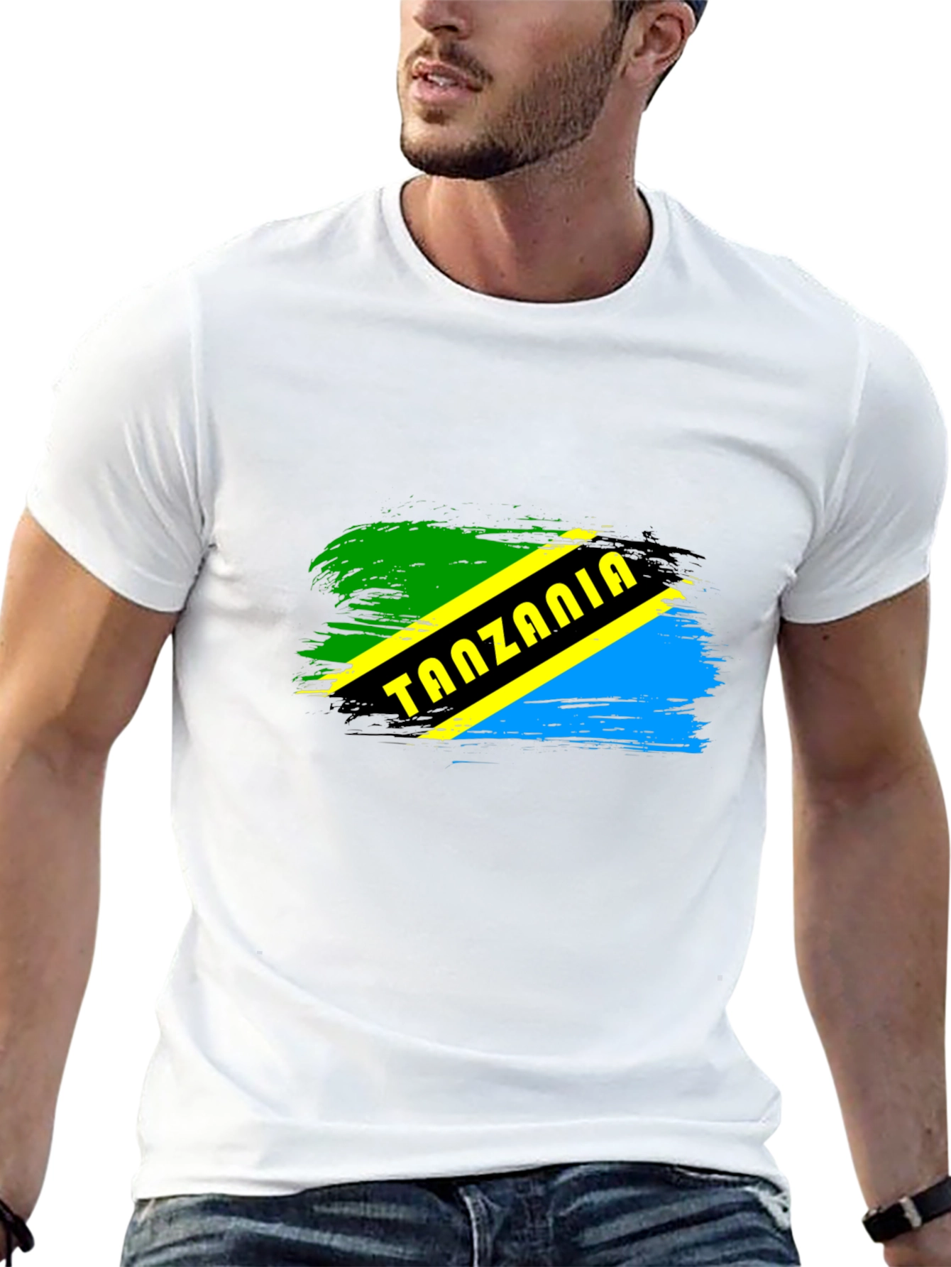 Tanzania Flag Brushstroke Mens Black T-Shirt