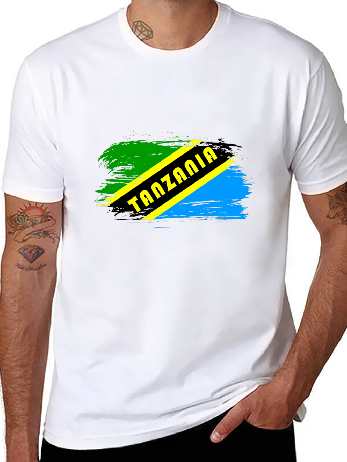 Tanzania Flag Brushstroke Mens Black T-Shirt