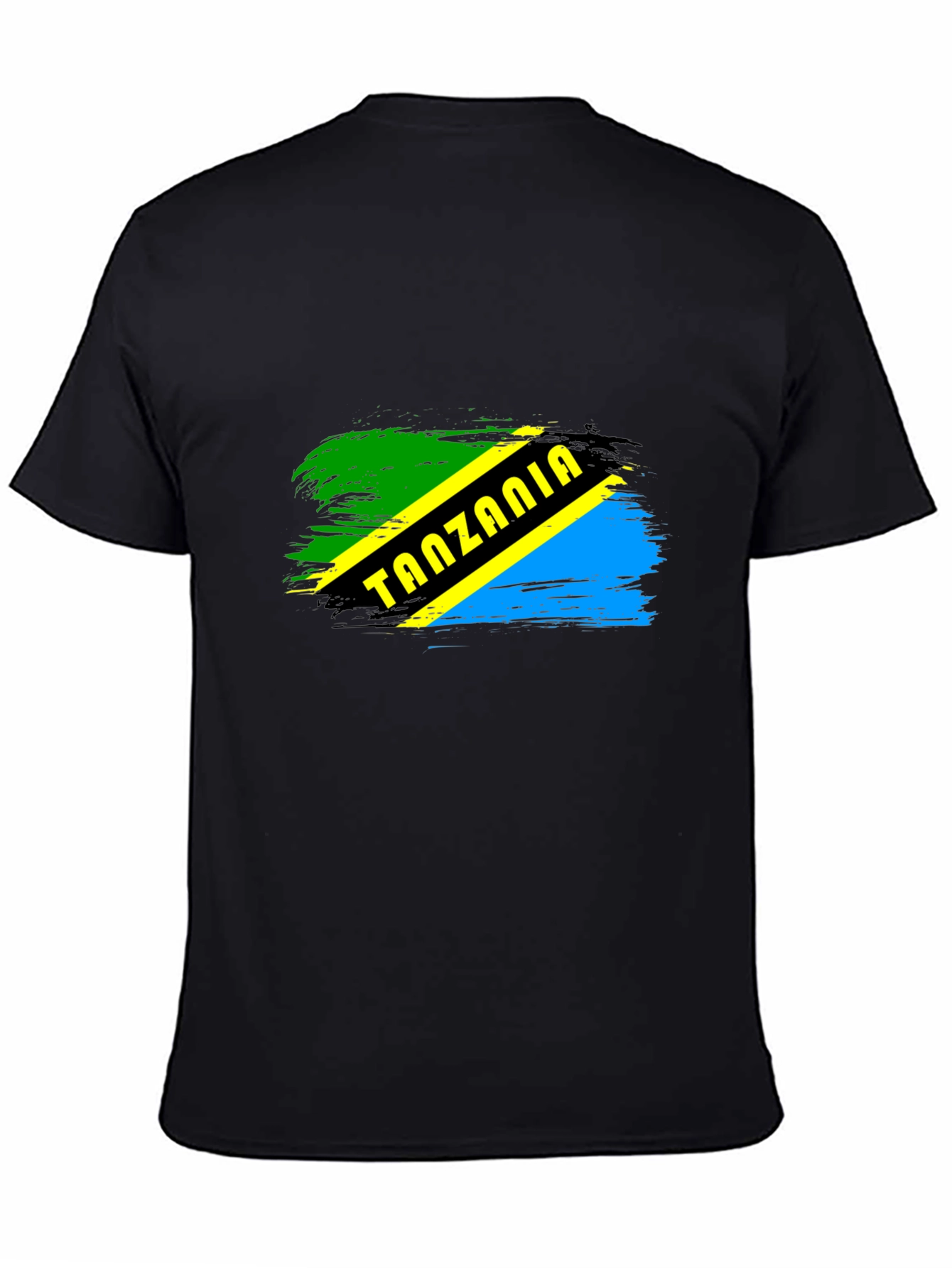 Tanzania Flag Brushstroke Mens Black T-Shirt