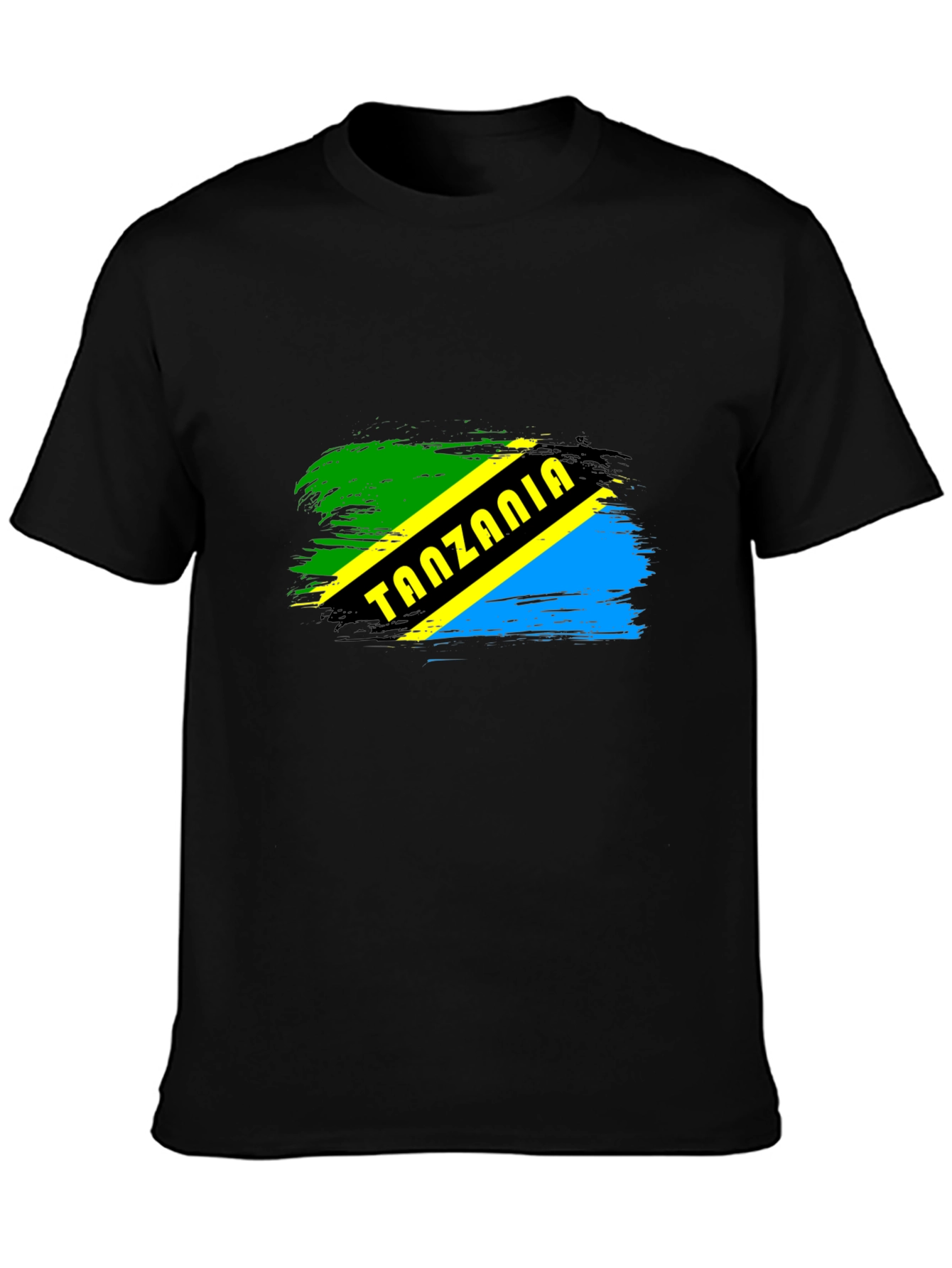 Tanzania Flag Brushstroke Mens Black T-Shirt