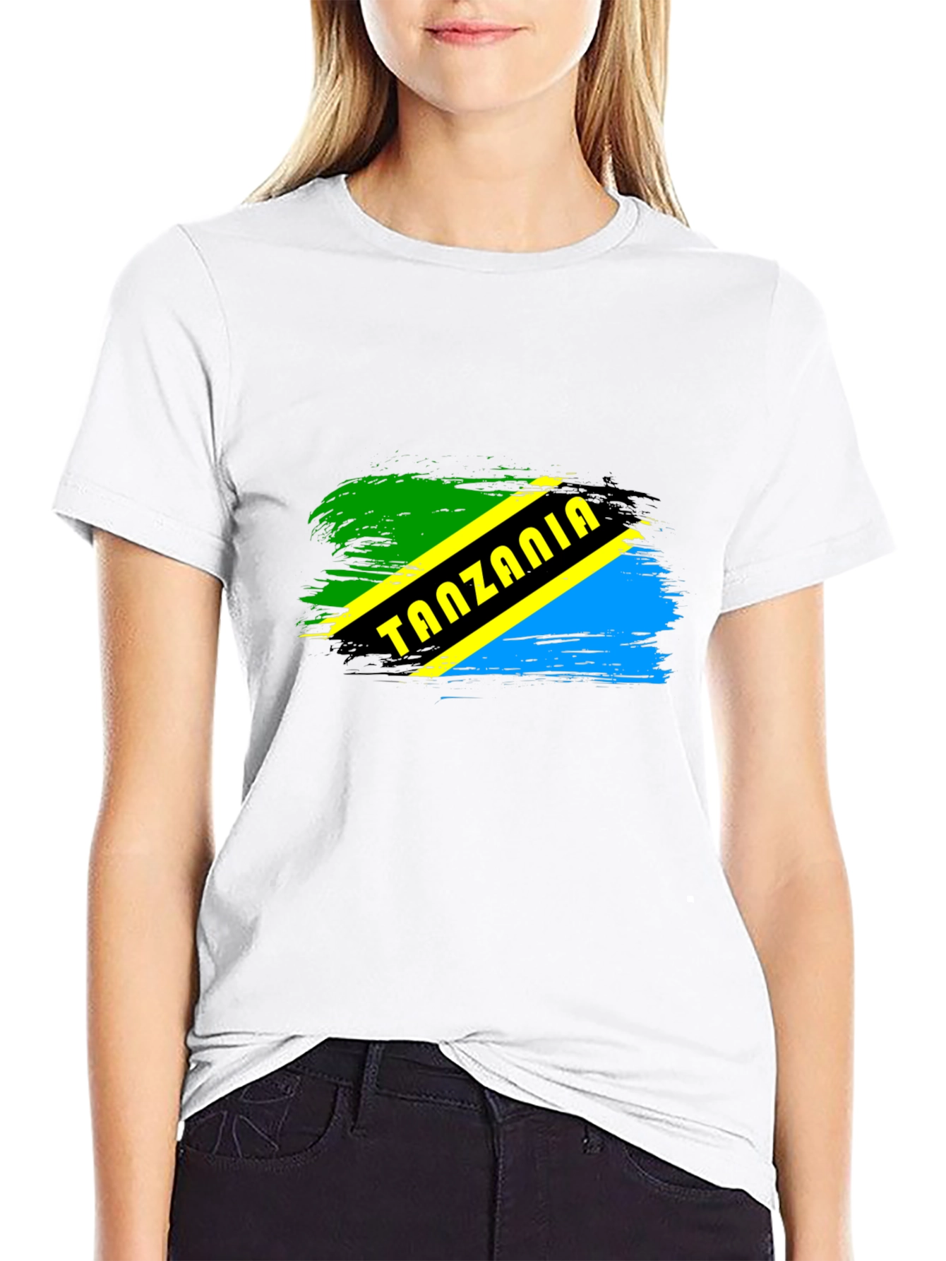 Tanzania Flag Brushstroke Mens Black T-Shirt