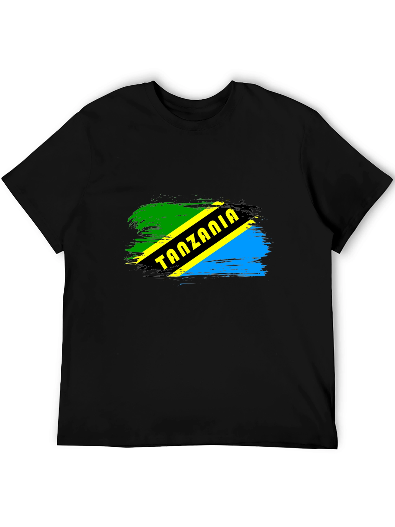 Tanzania Flag Brushstroke Mens Black T-Shirt