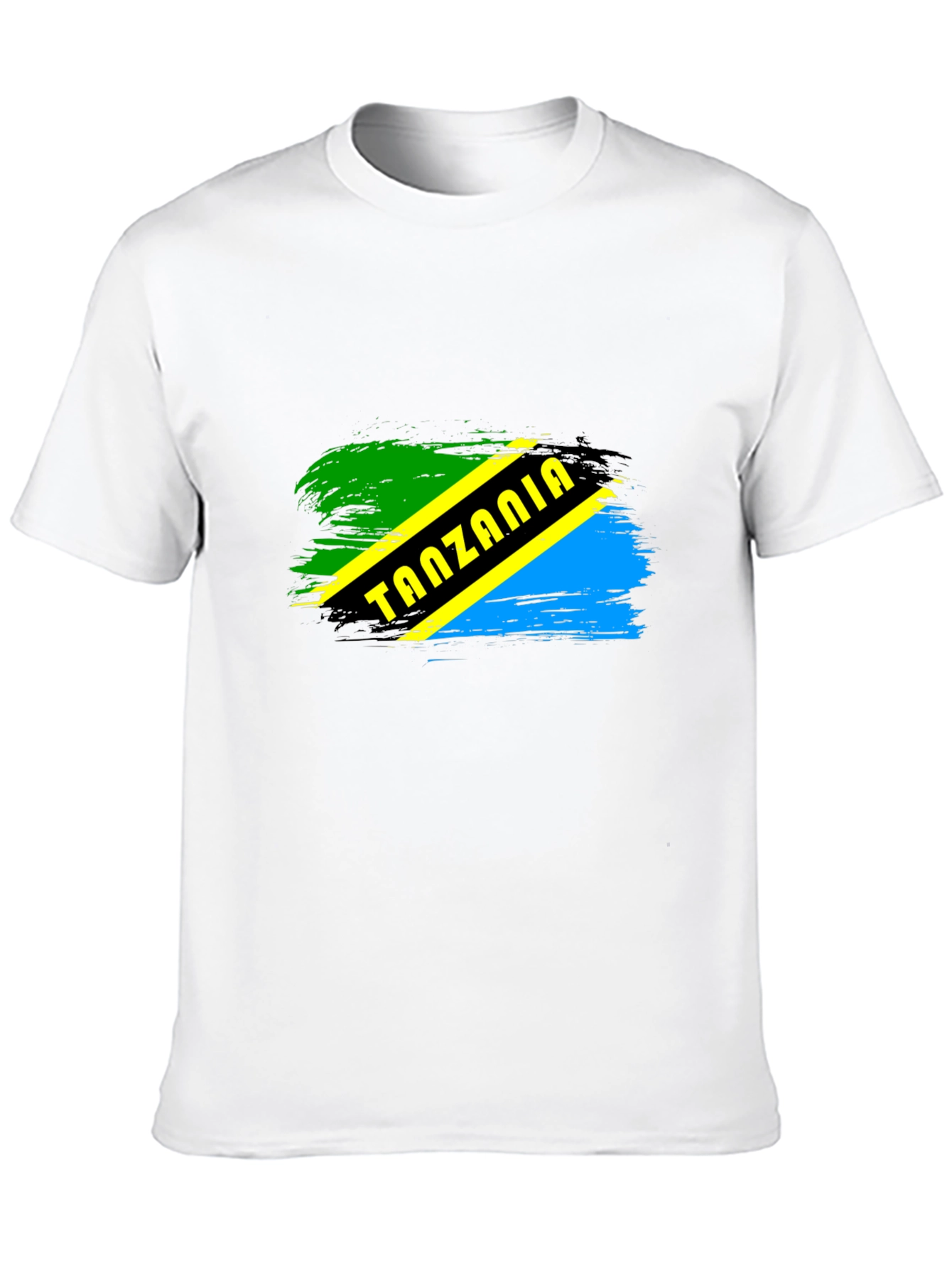 Tanzania Flag Brushstroke Mens Black T-Shirt