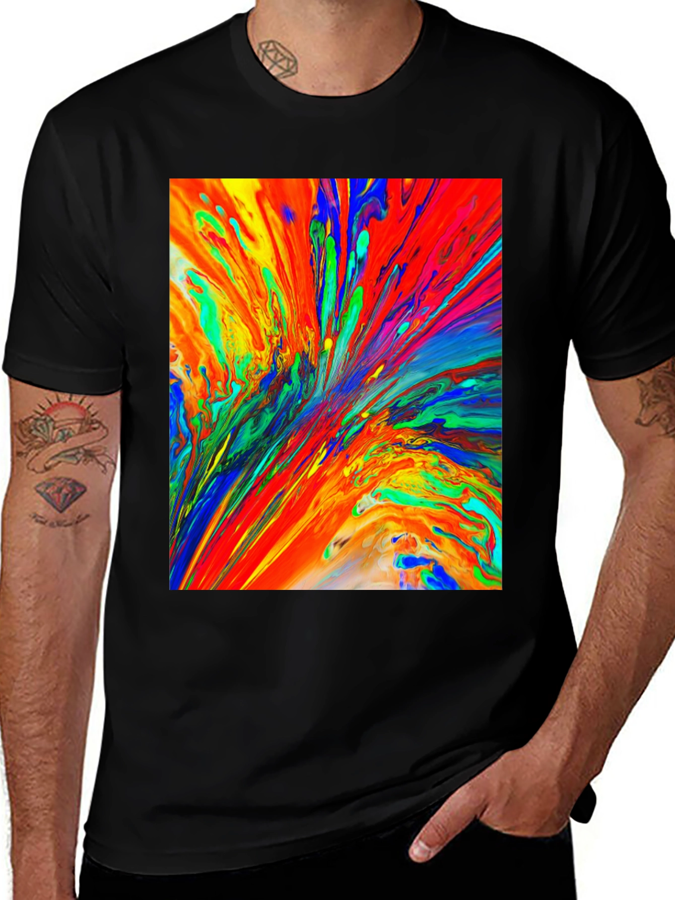 Abstract Paint Splatter Black T-Shirt