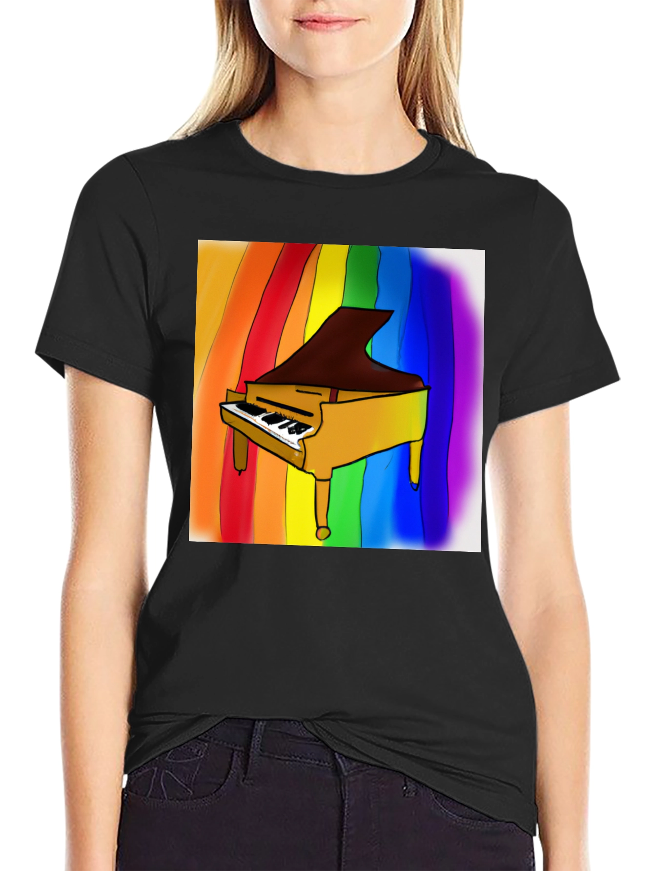 Rainbow Piano T-Shirt - Black Cotton Blend